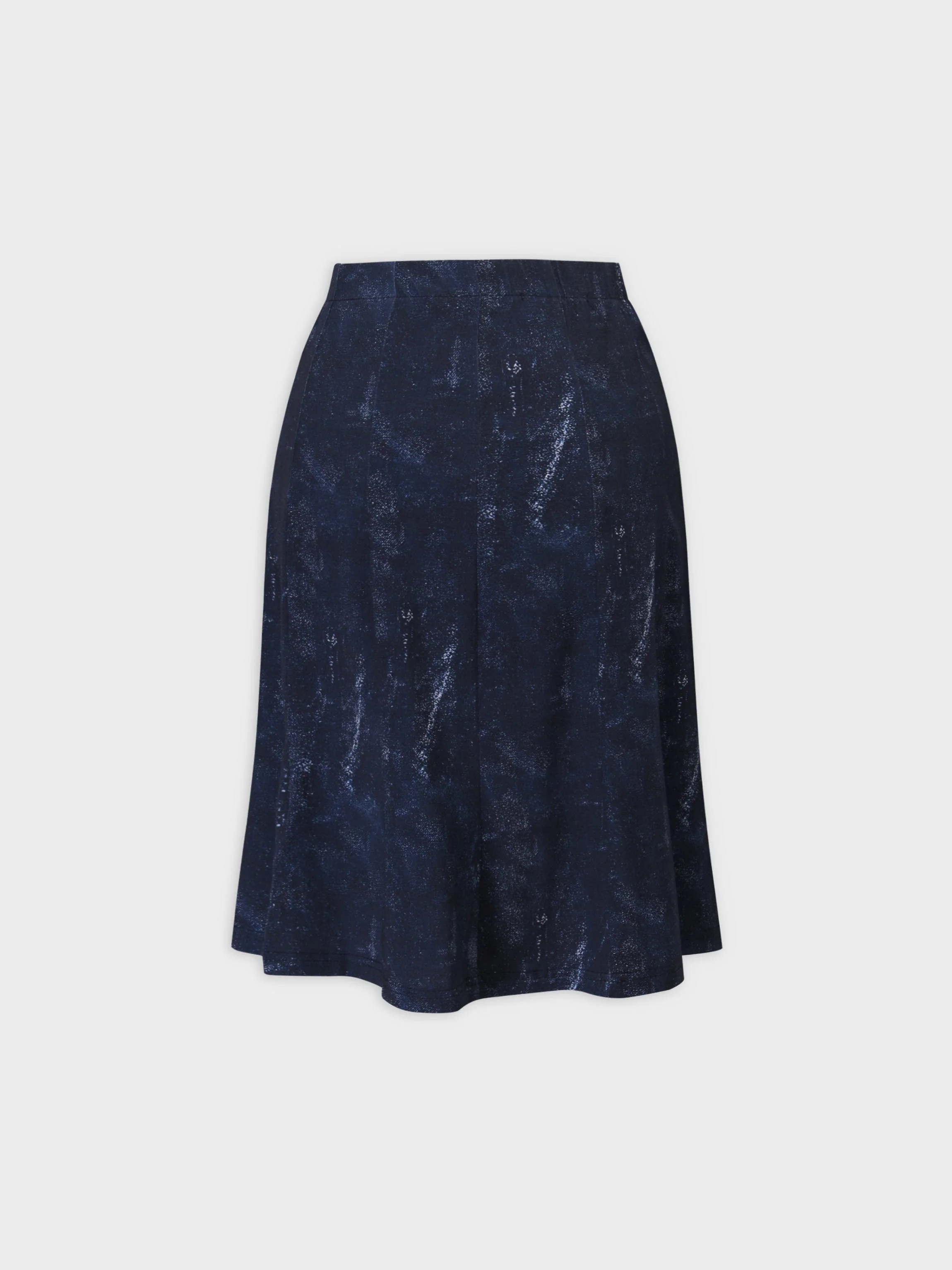 Denim Printed Panel Skirt-Blue 24