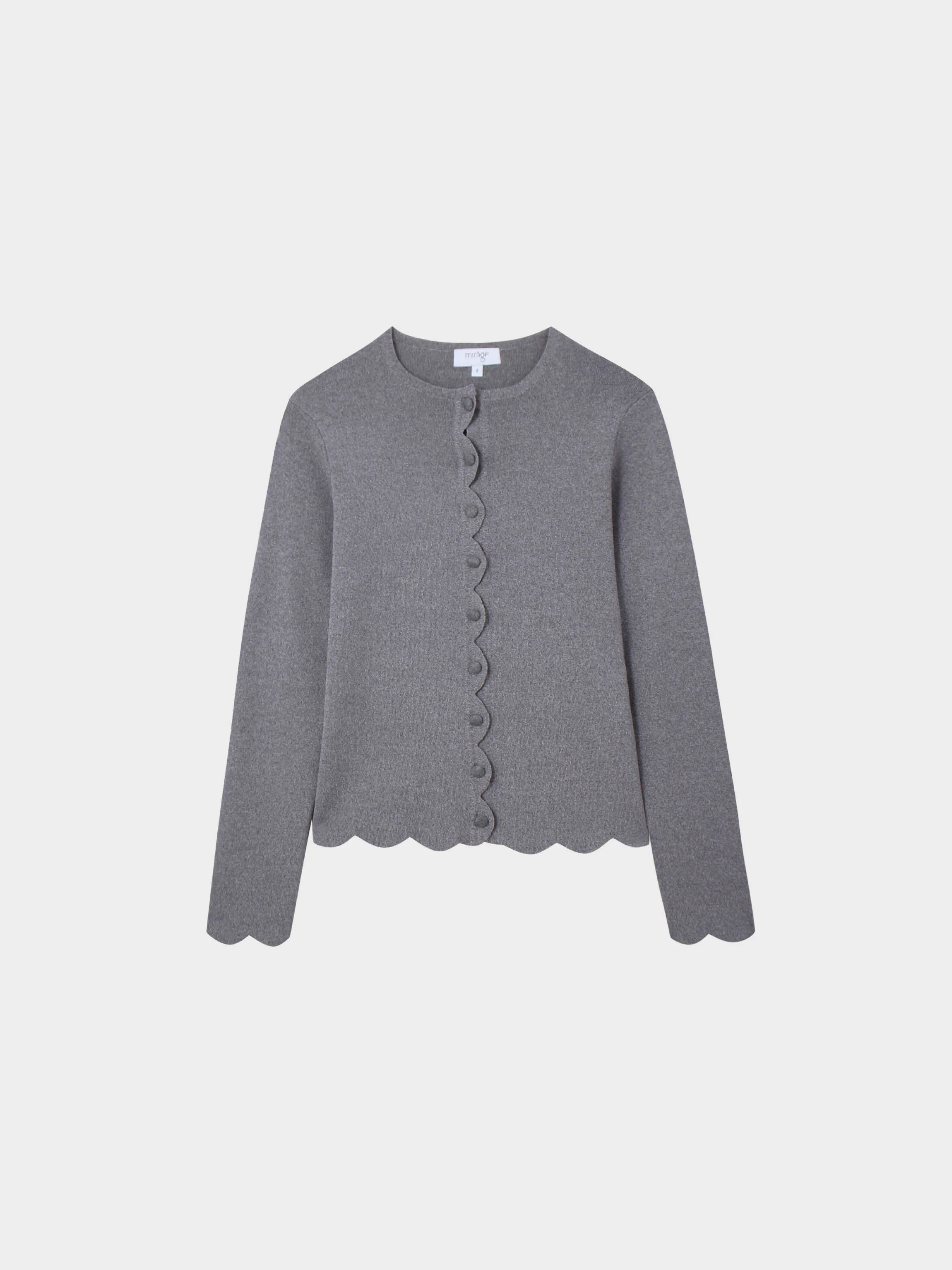 Scallop Edge Crew Cardigan-Heather Grey