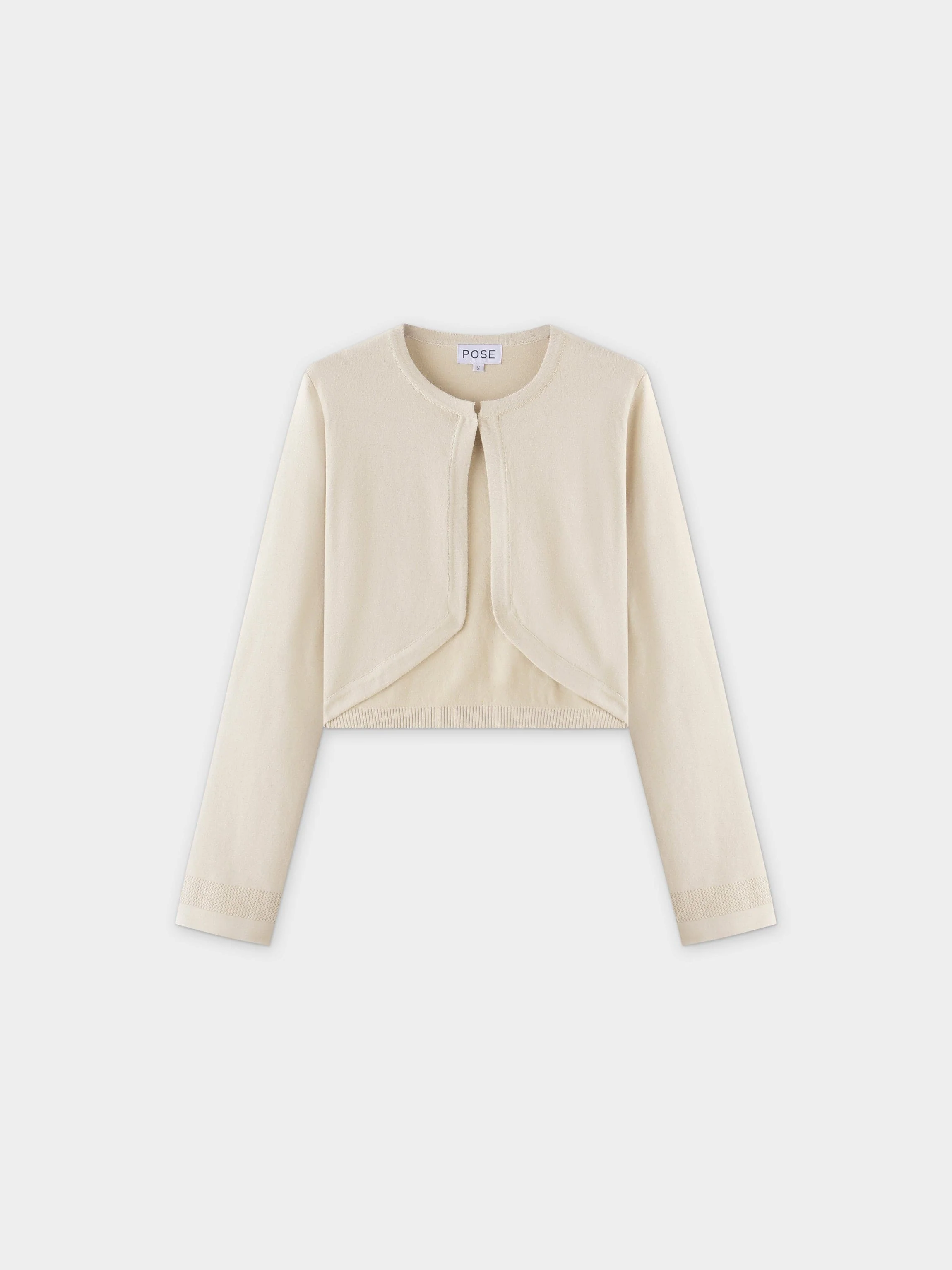 Flat Ribbed Trim Shrug-Ivory