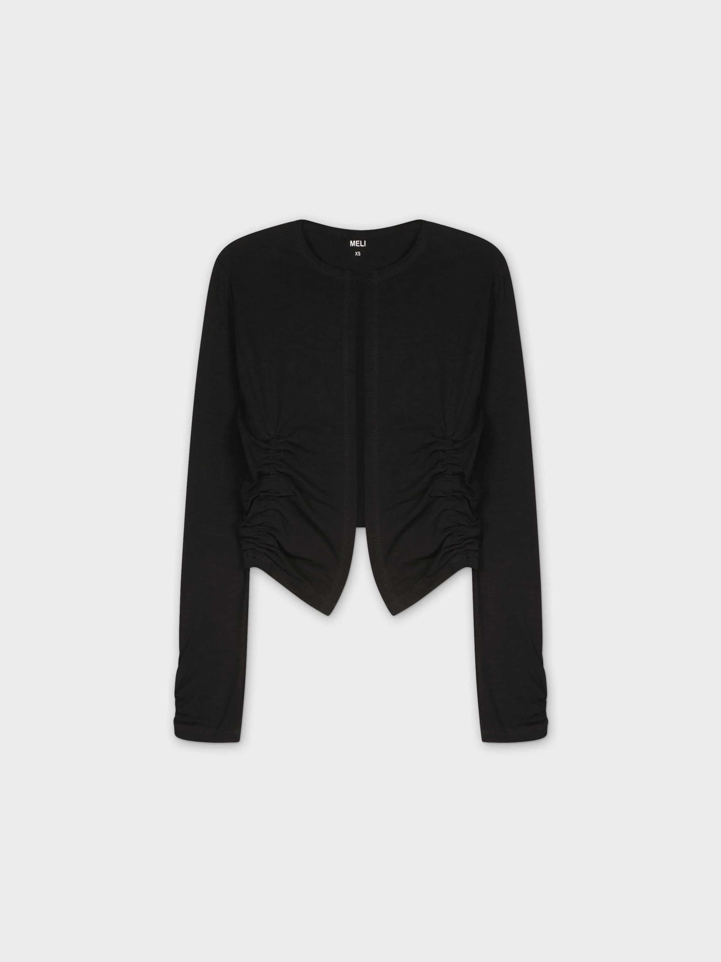SHIRRED CROPPED CARDIGAN-BLACK