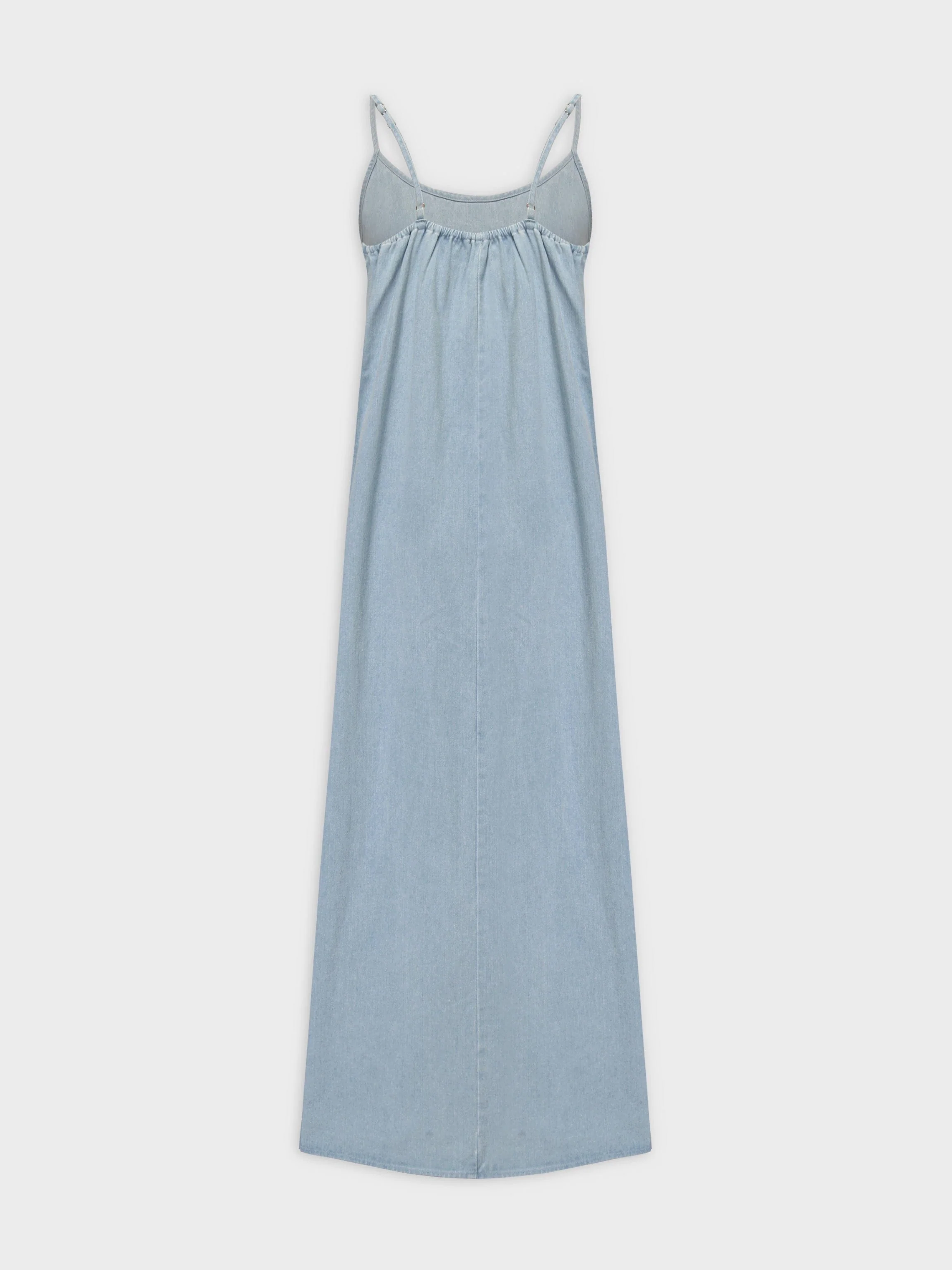 Solid Crew Neck Slip Dress-Sky Blue Denim