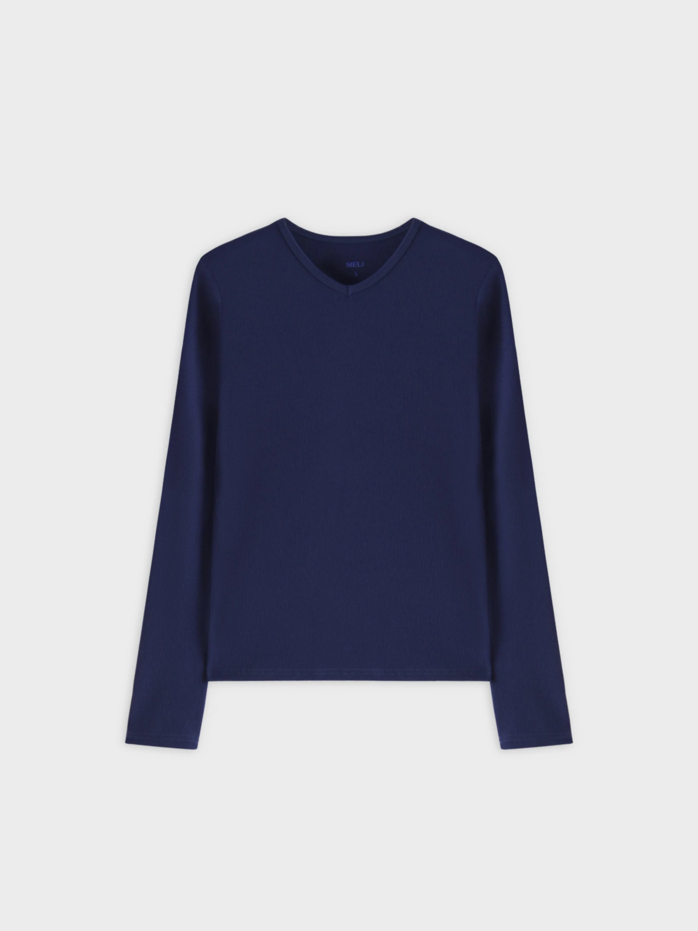 RIBBED HIGH V LS-NAVY