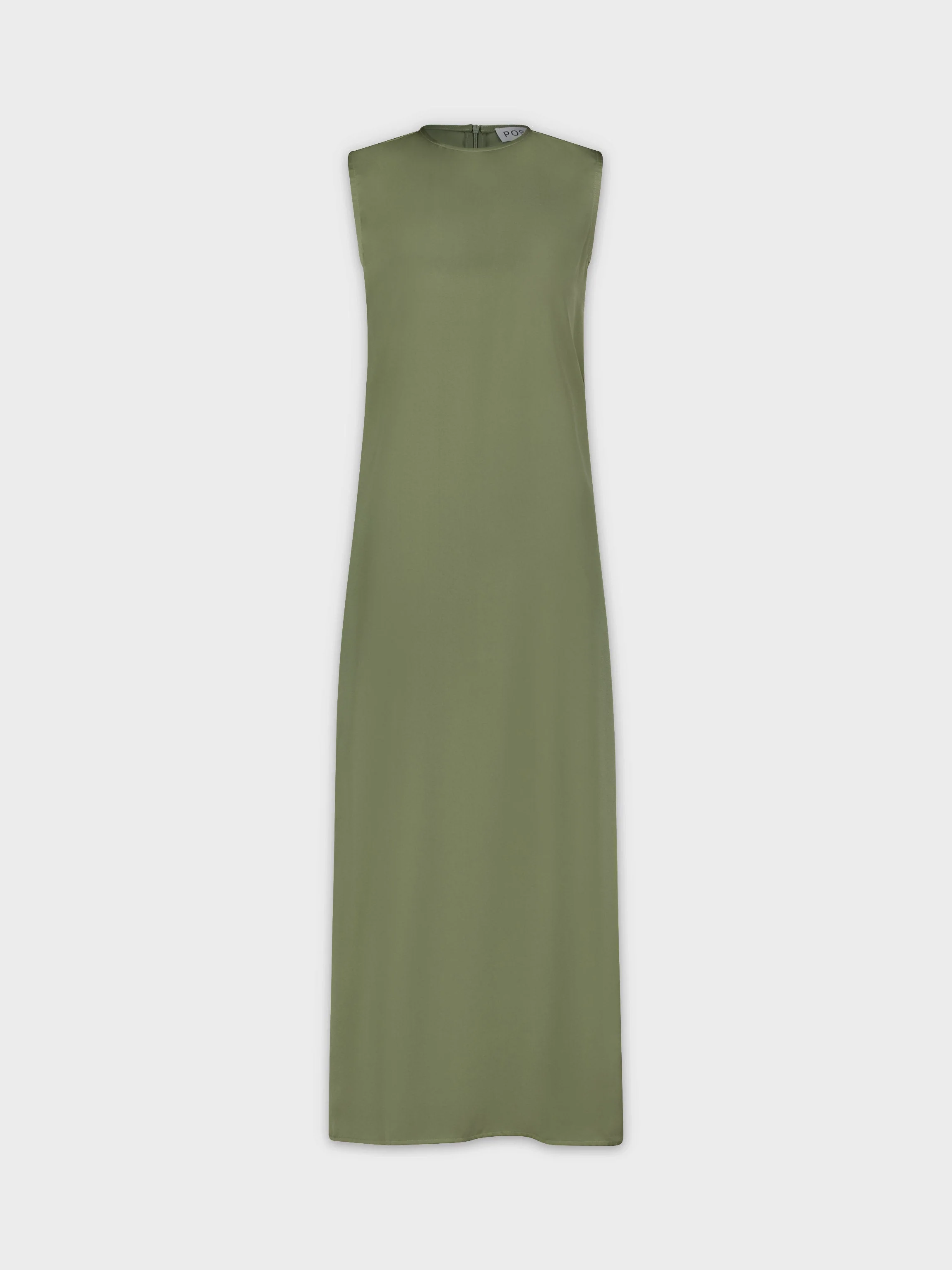 SLEEVELESS SATIN DRESS-OLIVE GREEN