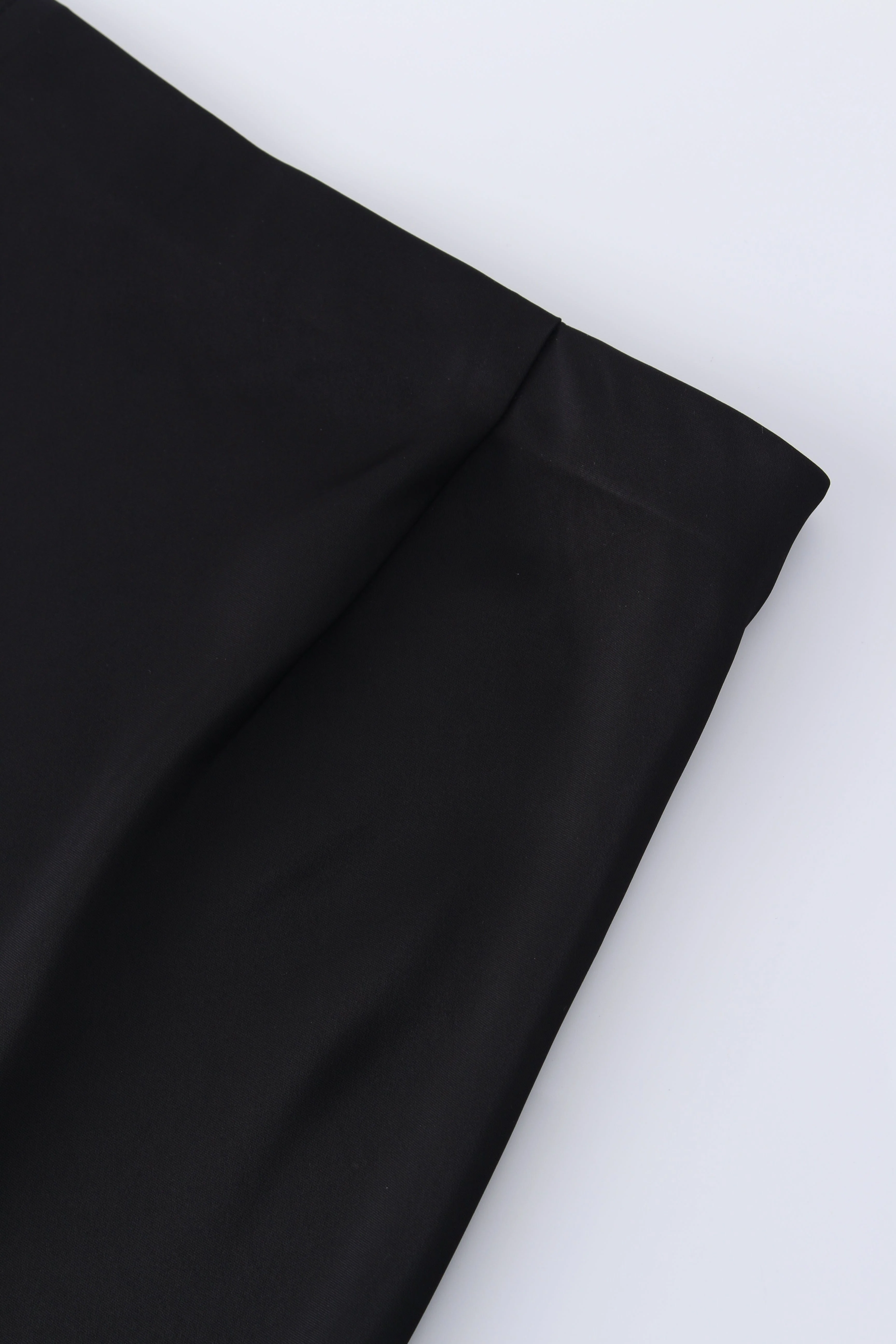 Solid Faux Satin Slip Skirt-Black