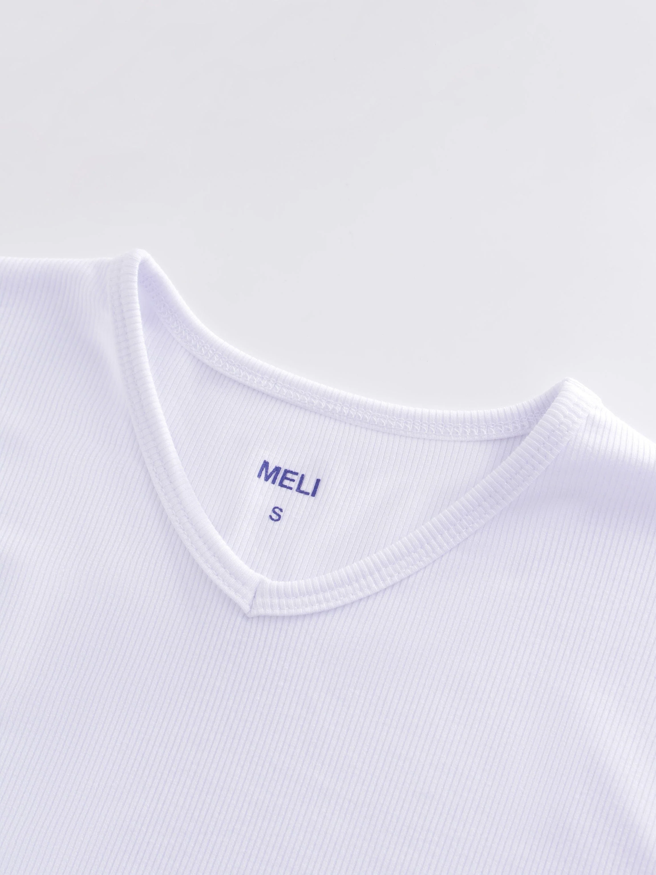 HIGH V RIBBED TEE - LS-WHITE