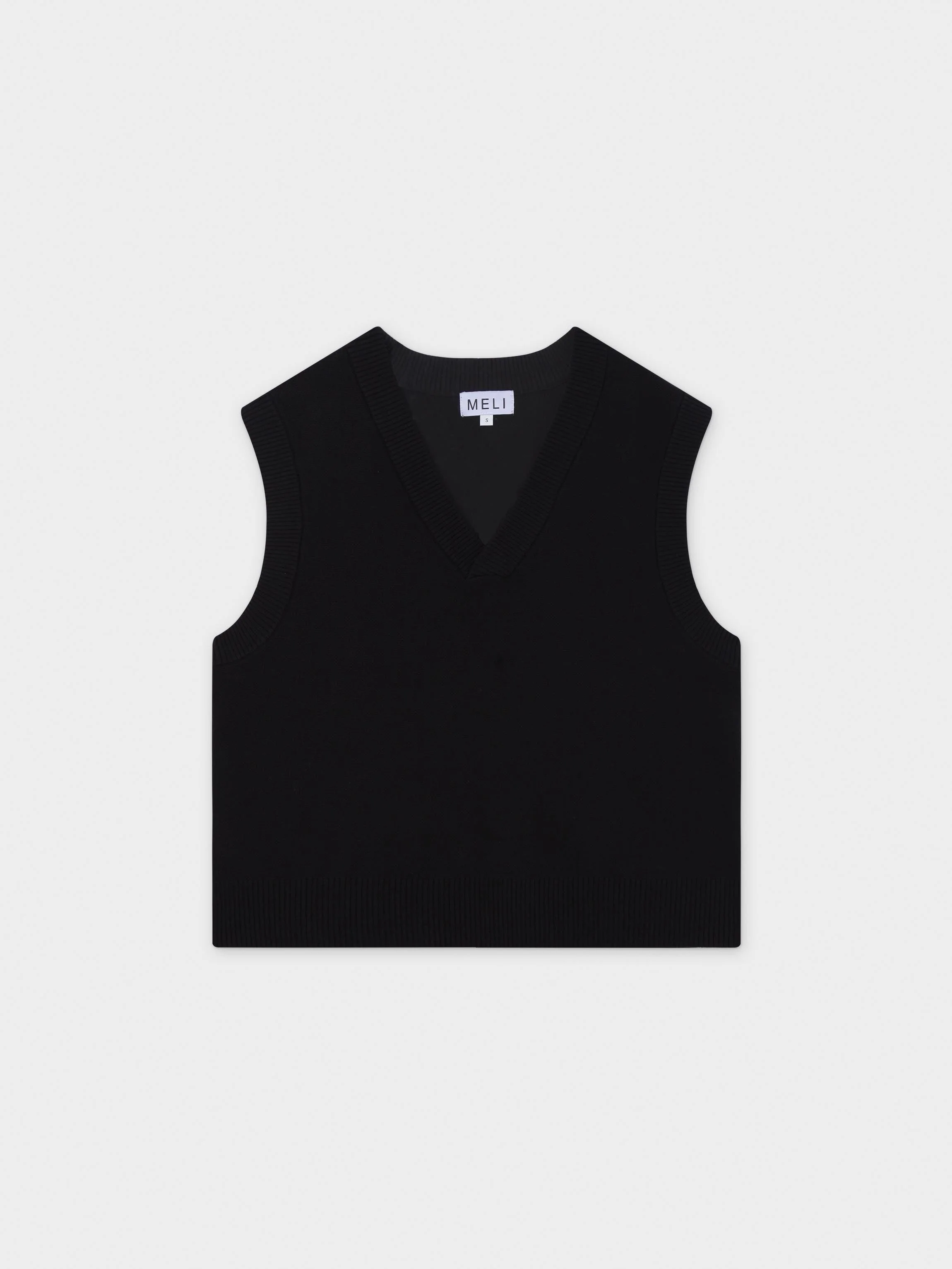 V-Neck Knit Vest-Black