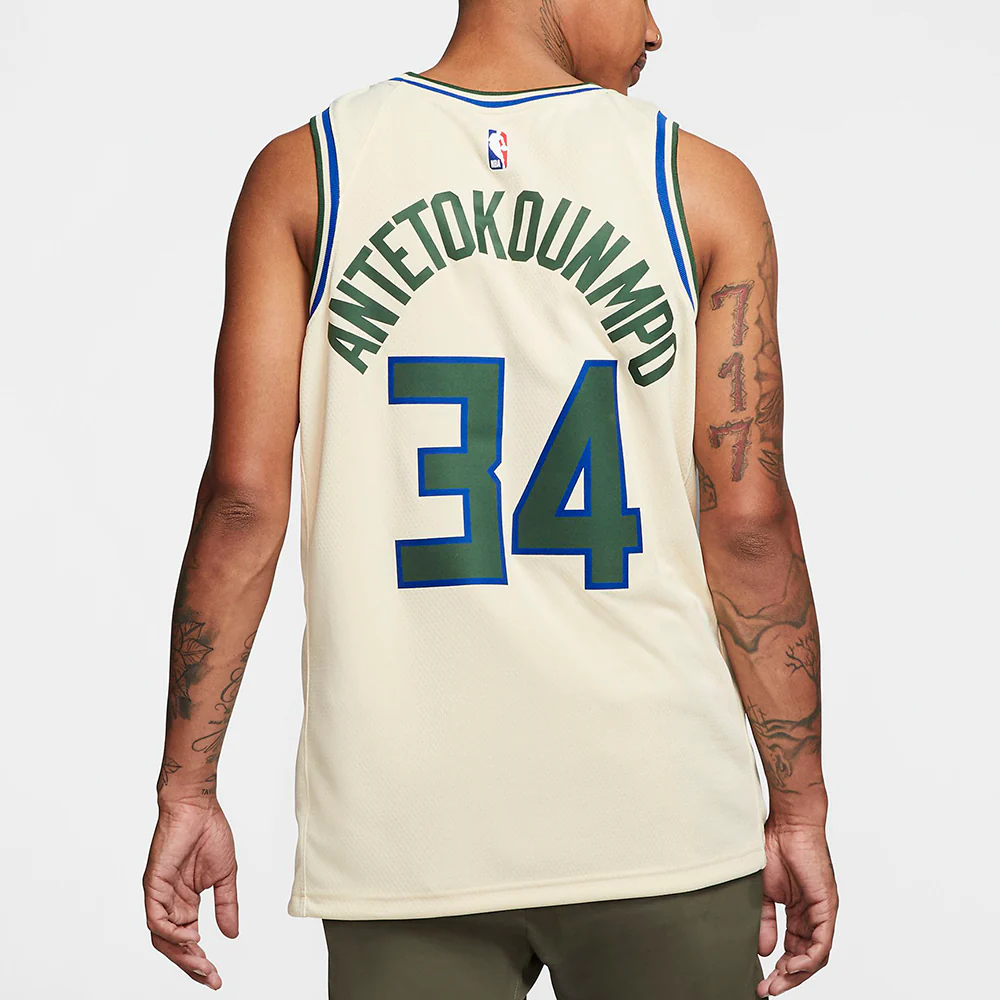 Nike Nba SW Fan Edition Milwaukee Bucks Alphabet 34 City Jersey Beige Creamy AV4652-280 - PersonalJerseys