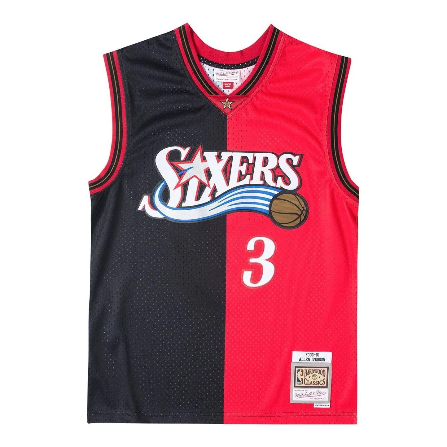 Mitchell & Ness x NBA Philadelphia 76ers 2000-01 Split Swingman Jersey 'Allen Iverson 3' SMJY4845-P7600AIVBKRD - PersonalJerseys