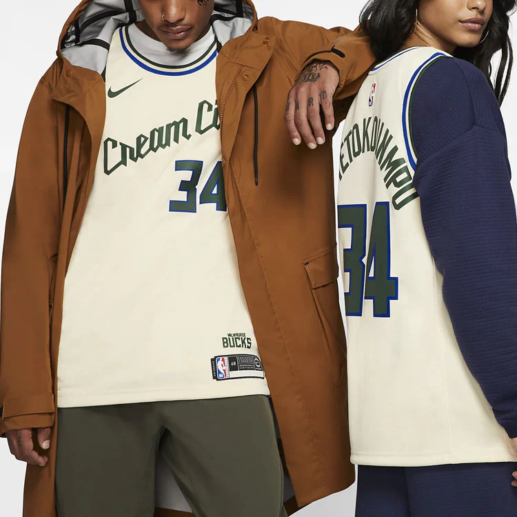 Nike Nba SW Fan Edition Milwaukee Bucks Alphabet 34 City Jersey Beige Creamy AV4652-280 - PersonalJerseys
