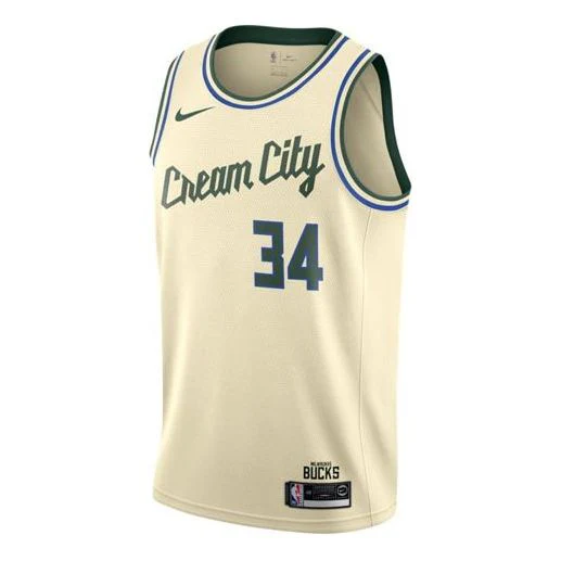 Nike Nba SW Fan Edition Milwaukee Bucks Alphabet 34 City Jersey Beige Creamy AV4652-280 - PersonalJerseys