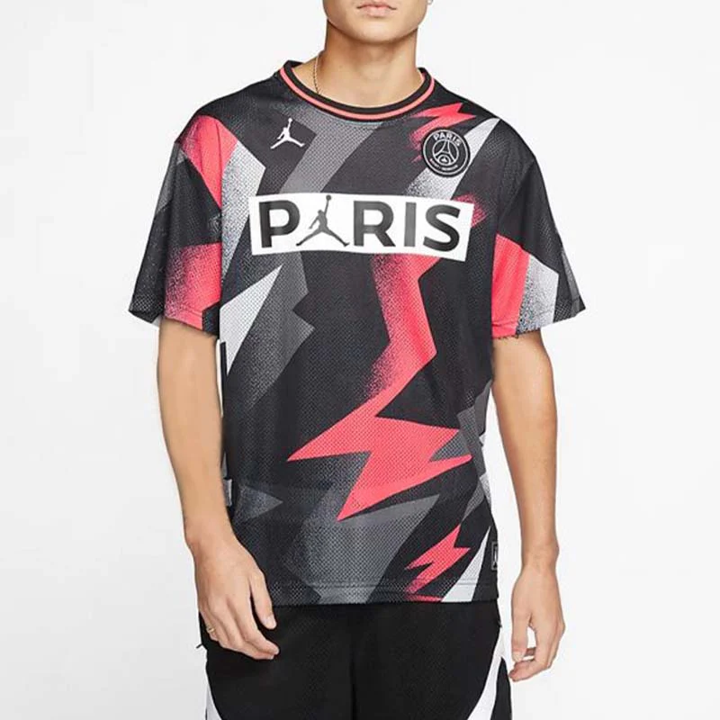 Air Jordan Paris Saint-Germain Mesh Soccer/Football Sports Training Short Sleeve Black BV2027-010 - PersonalJerseys