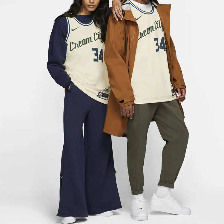 Nike Nba SW Fan Edition Milwaukee Bucks Alphabet 34 City Jersey Beige Creamy AV4652-280 - PersonalJerseys
