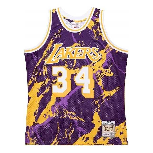 Mitchell & Ness x NBA Los Angeles Lakers Team Marble Swingman Jersey 'Shaquille O'Neal 34' TFSM1278-LAL96SONPTPR - PersonalJerseys