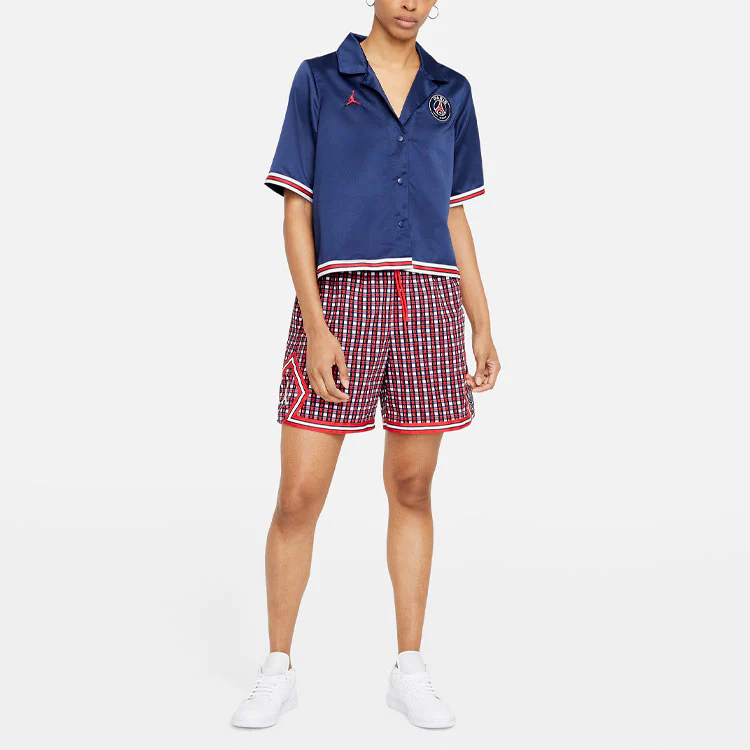 (WMNS) Air Jordan Paris Saint-Germain Logo Embroidered Soccer/Football Sports Loose Short Sleeve Shirt Navy Blue DC3820-410 - PersonalJerseys