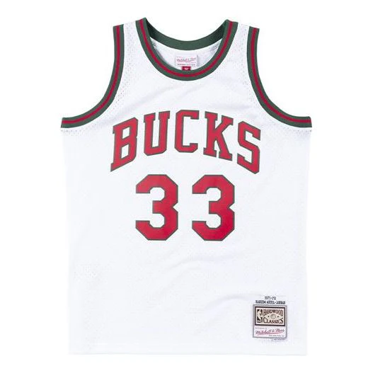 Mitchell & Ness NBA Swingman Jersey 'Milwaukee Bucks - Kareem Abdul-Jabbar 1971-72' SMJYAC18108-MBUWHIT71KAB - PersonalJerseys