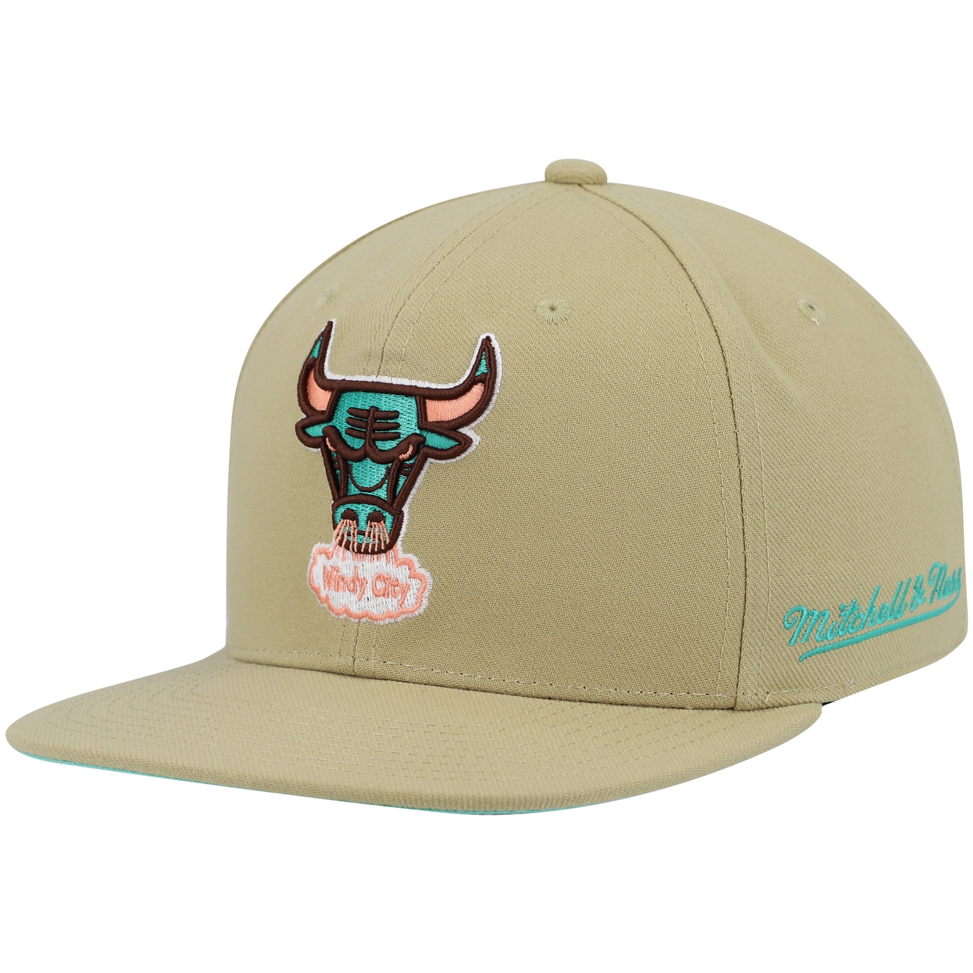 Chicago Bulls Mitchell &Ness 1996 NBA Finals Hardwood Classics Malibu Sunrise Fitted Hat - Khaki - PersonalJerseys