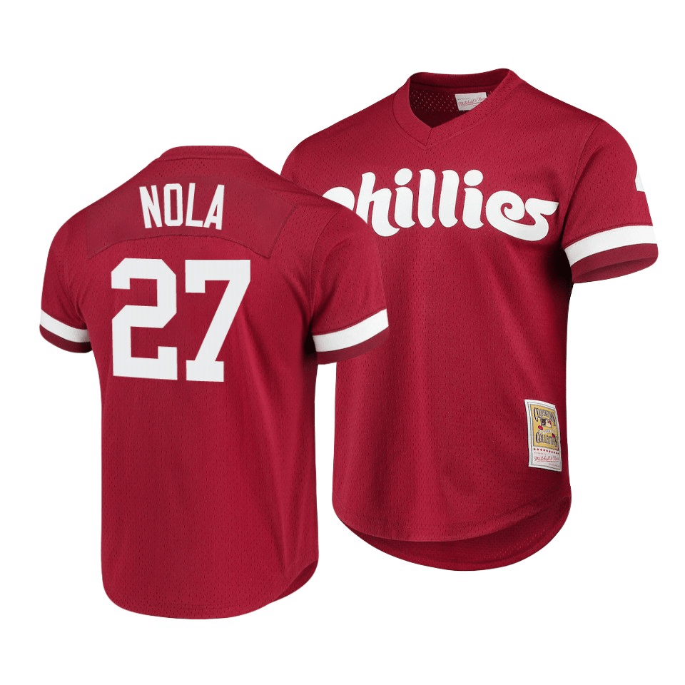 Men's Philadelphia Phillies Aaron Nola #27 Cooperstown Collection Mesh Batting Practice Jersey Scarlet - Friend Lounge Store - Shop for All Things Jerseys Sports - PersonalJerseys