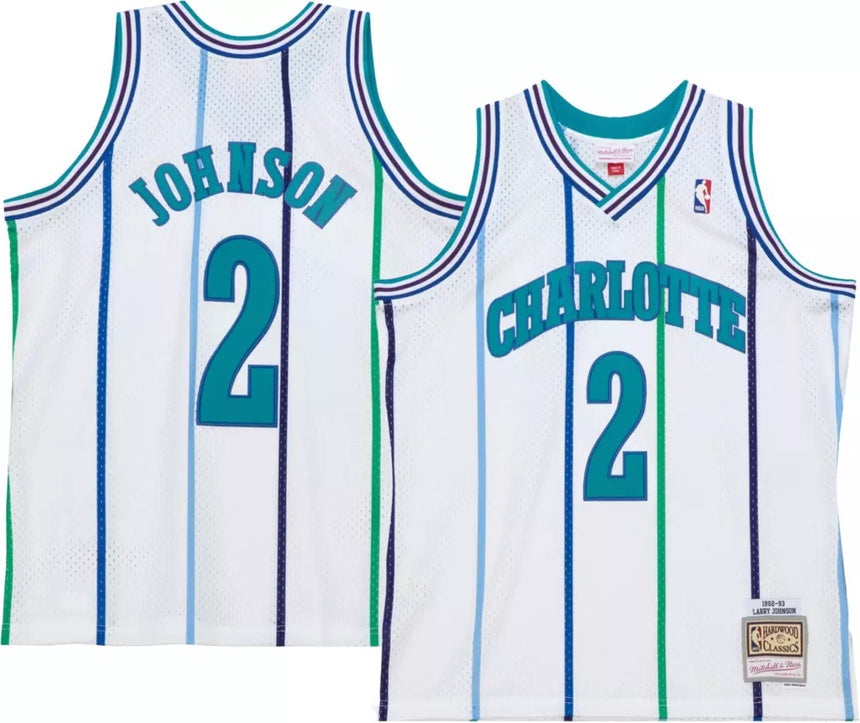 Men's Mitchell & Ness Larry Johnson Charlotte Hornets White 1992-93 Hardwood Classics Swingman Jersey - Sports Wear Jersey - PersonalJerseys