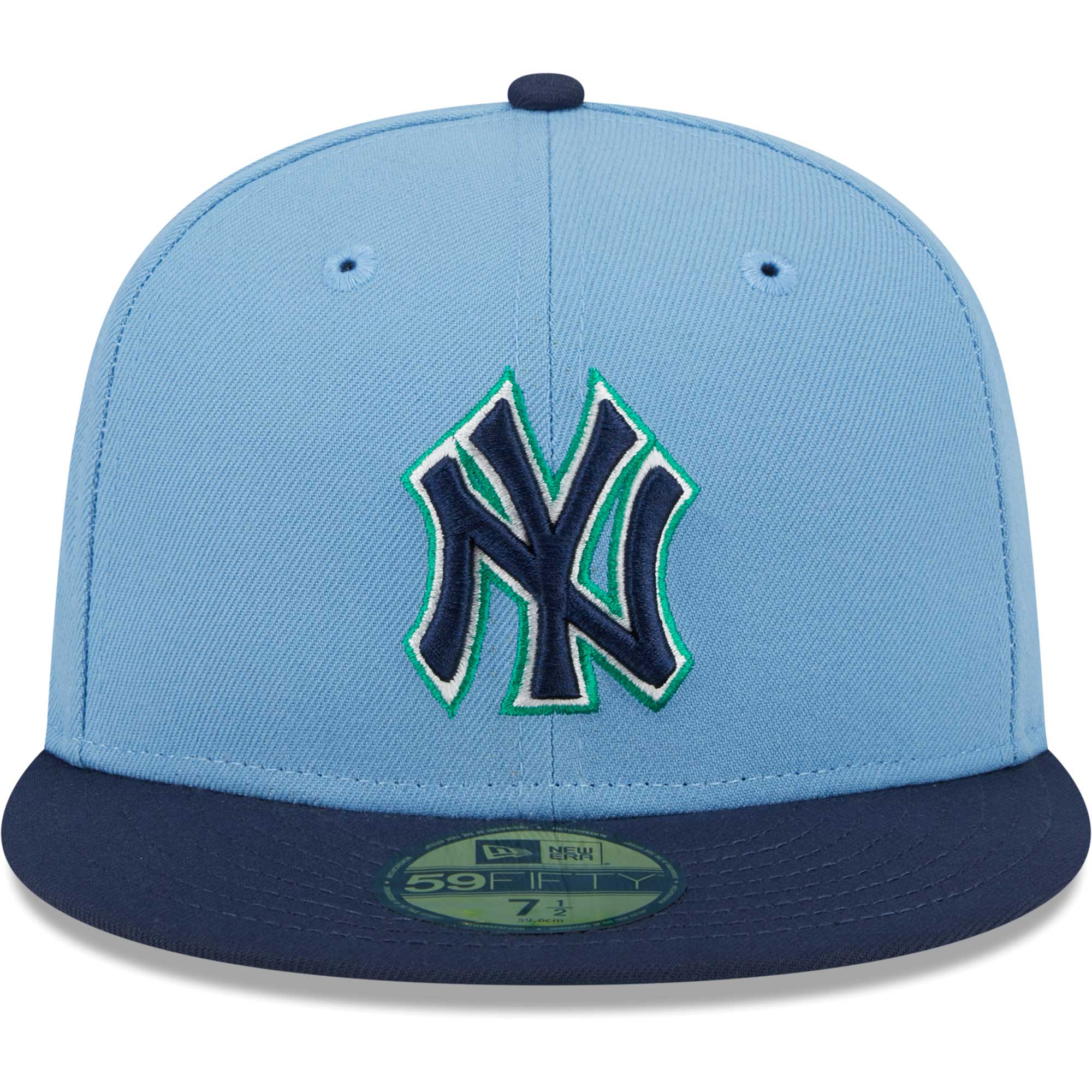 New York Yankees New Era Green Undervisor 59FIFTY Fitted Hat - Light Blue/Navy - PersonalJerseys