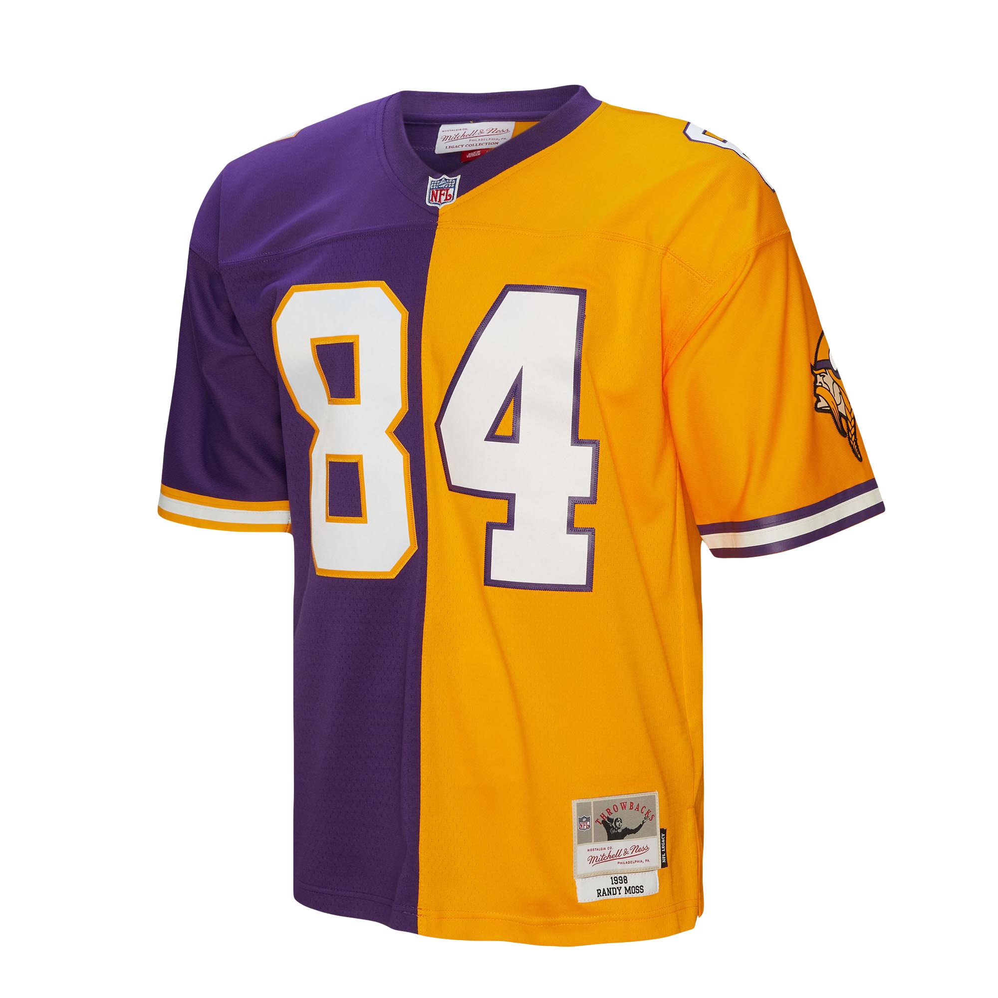 Randy Moss Minnesota Vikings Mitchell & Ness 1998 Split Legacy Replica Jersey - Purple/Gold - PersonalJerseys