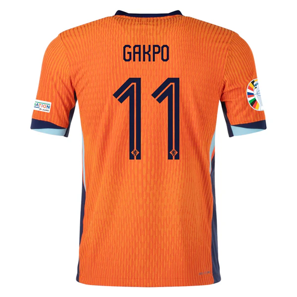 Nike Netherlands Match Authentic Cody Gakpo Home Jersey w/ Euro 2024 Patches 24/25 (Safety Orange/Blue Void) - PersonalJerseys