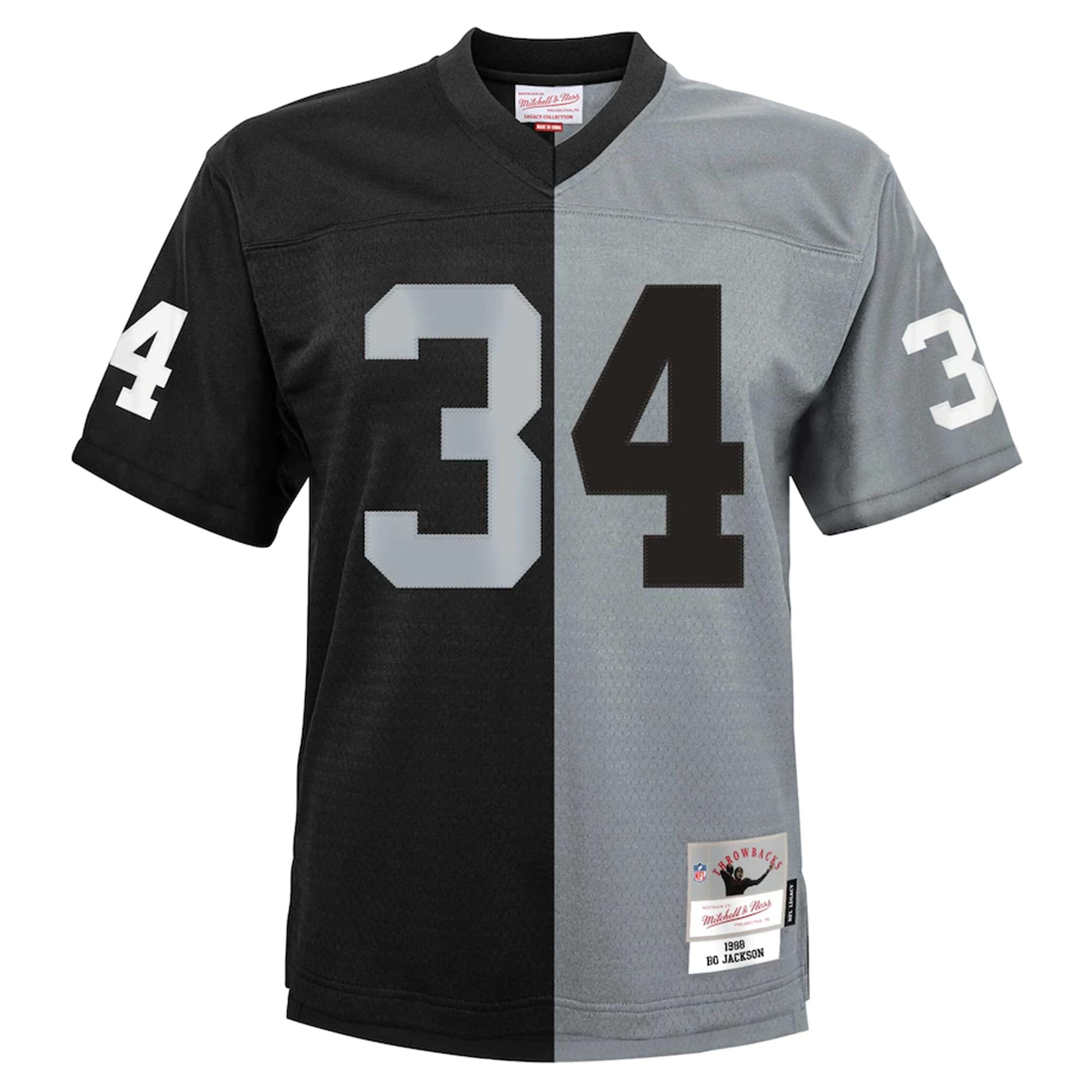 Bo Jackson Las Vegas Raiders Mitchell & Ness Youth Split Legacy Jersey - Black/Silver - PersonalJerseys