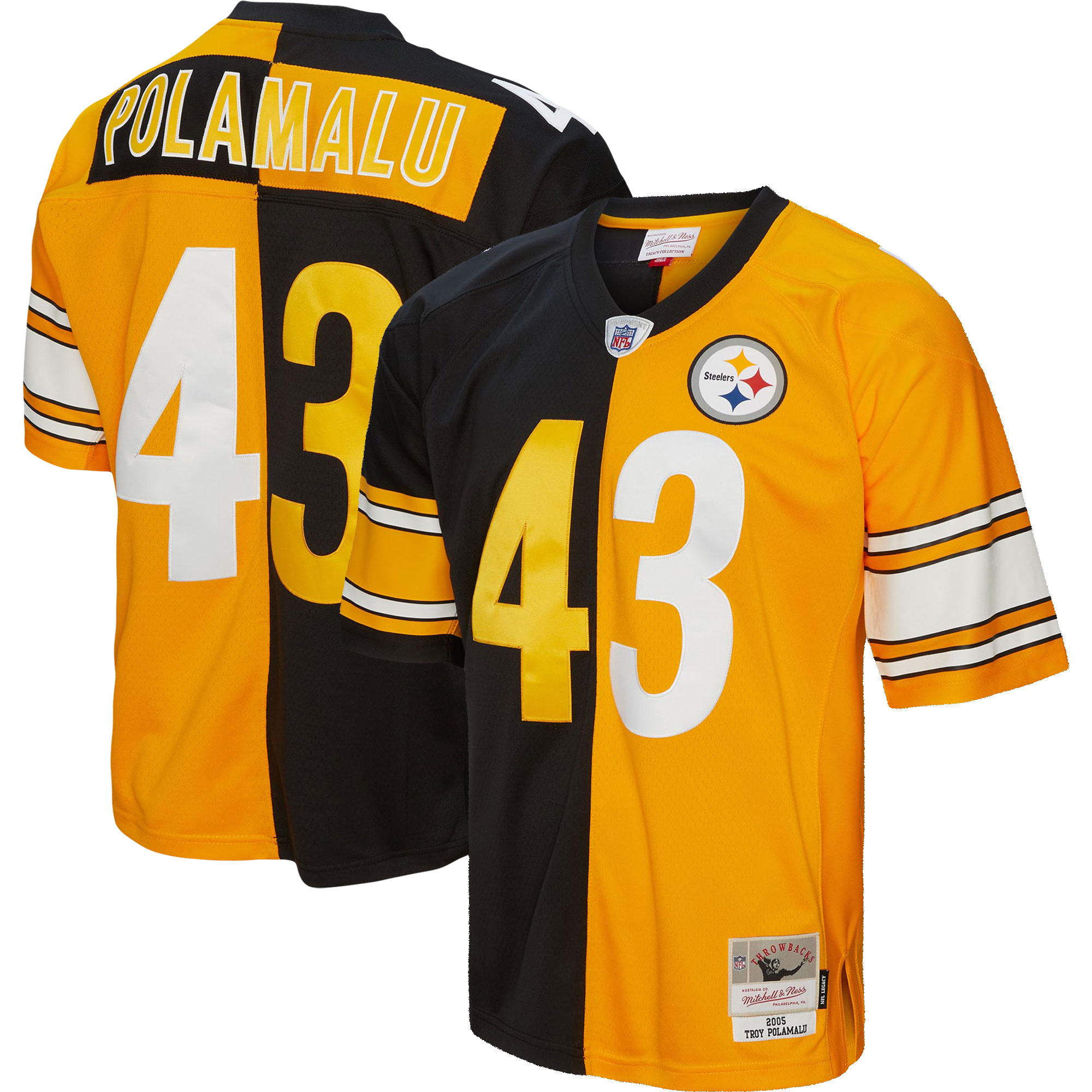 Troy Polamalu Pittsburgh Steelers Mitchell & Ness 2005 Split Legacy Replica Jersey - Black/Gold - PersonalJerseys