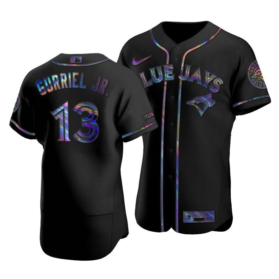 Men's Toronto Blue Jays Lourdes Gurriel Jr. #13 Iridescent Logo Holographic Limited Jersey Black - Friend Lounge Store - Shop for All Things Jerseys Sports - PersonalJerseys