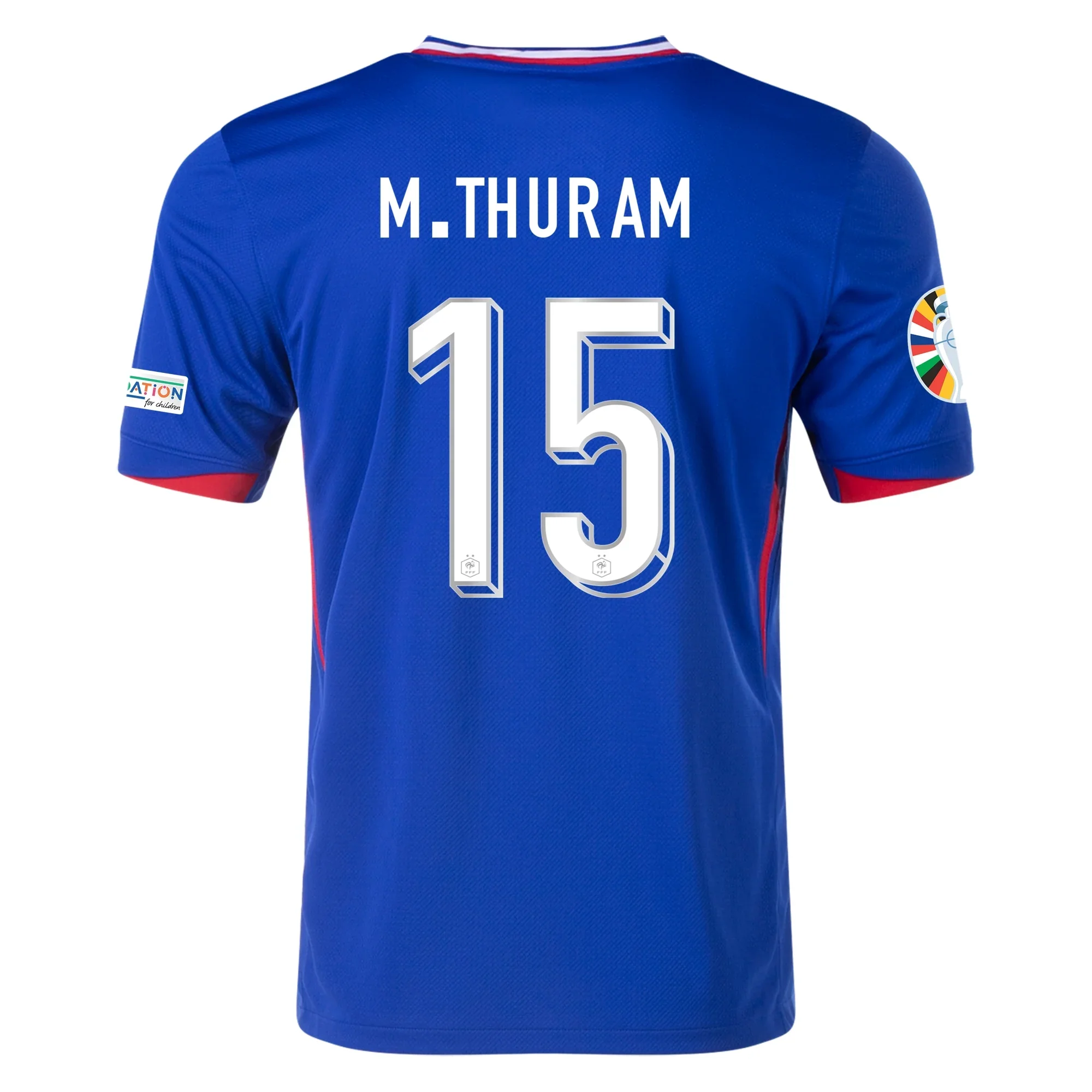 Nike France Marcus Thuram Home Jersey w/ Euro 2024 Patches 24/25 (Bright Blue/University Red) - PersonalJerseys
