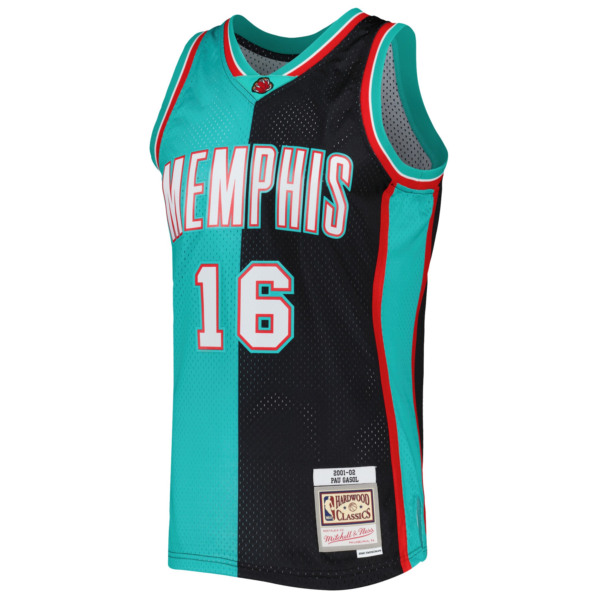 Pau Gasol Memphis Grizzlies Mitchell & Ness Hardwood Classics 2001/02 Split Swingman Jersey - Black/Turquoise - PersonalJerseys