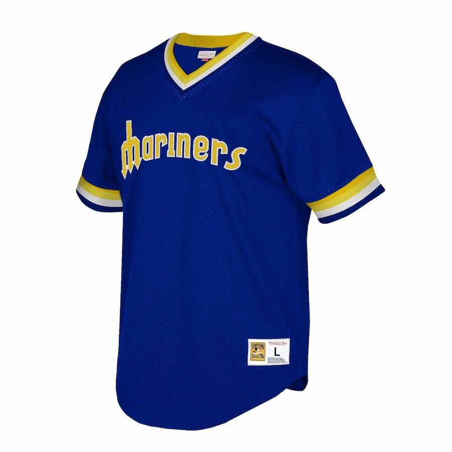 Seattle Mariners Mitchell And Ness Big And Tall Cooperstown Collection Mesh Wordmark V-Neck Jersey - Royal - Friend Lounge Store - Shop for All Things Jerseys Sports - PersonalJerseys