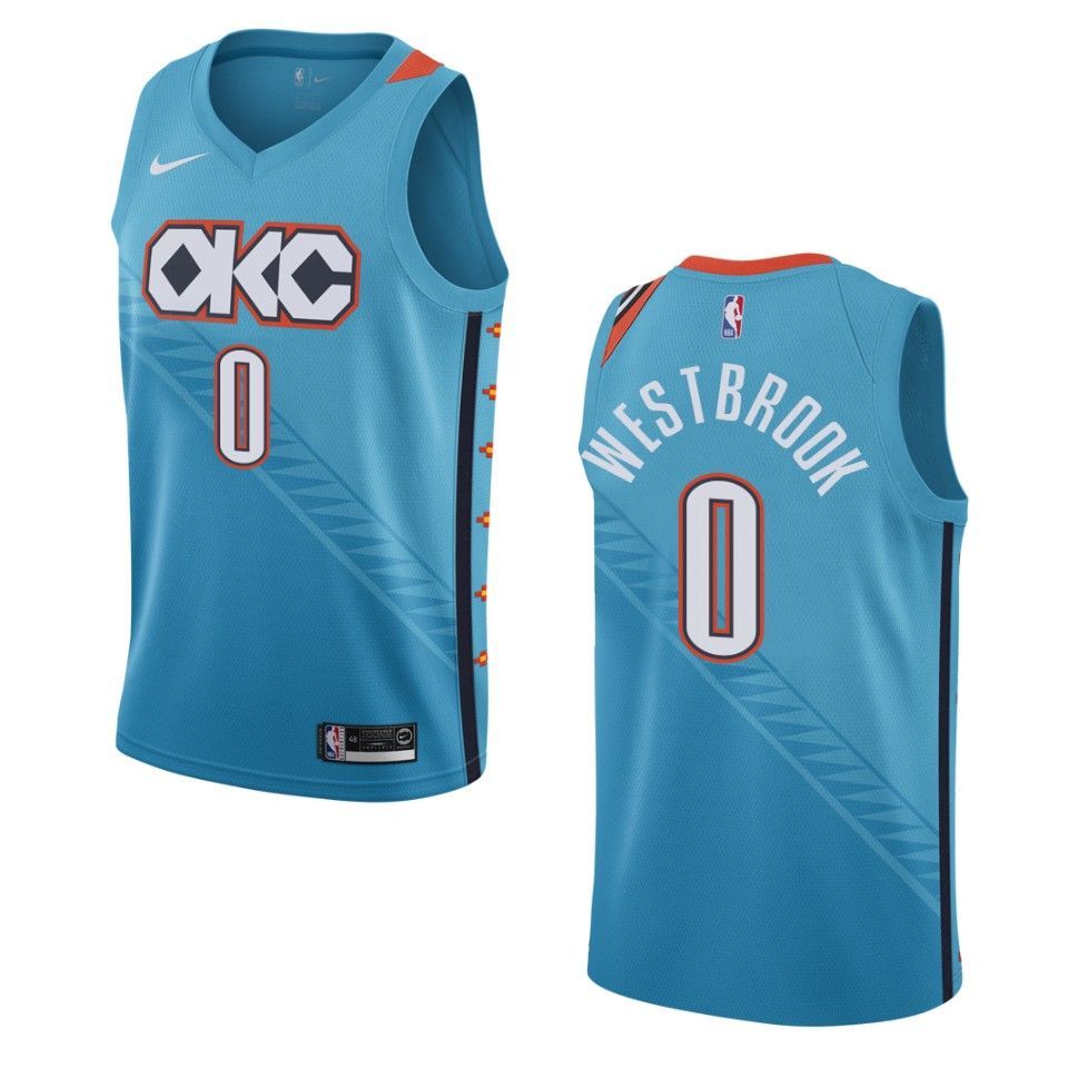2019-20 Men's Oklahoma City Thunder #0 Russell Westbrook City Swingman Jersey - Turquoise - Friend Lounge Store - Shop for All Things Jerseys Sports - PersonalJerseys