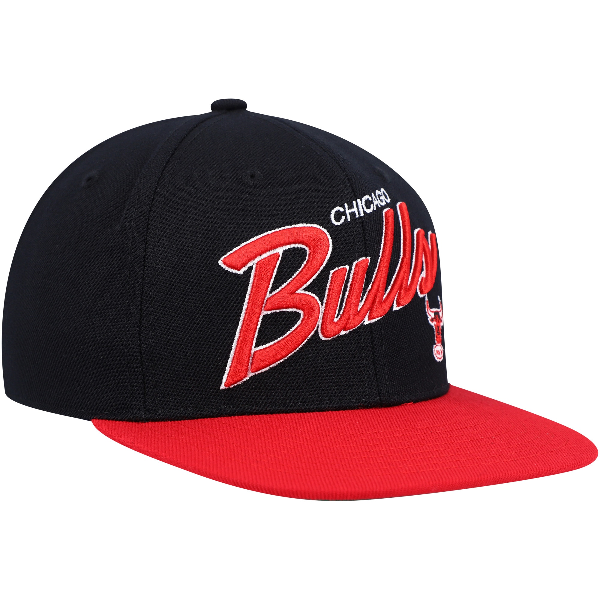 Chicago Bulls Mitchell &Ness Team Script 2.0 Fitted Hat - Black/Red - PersonalJerseys