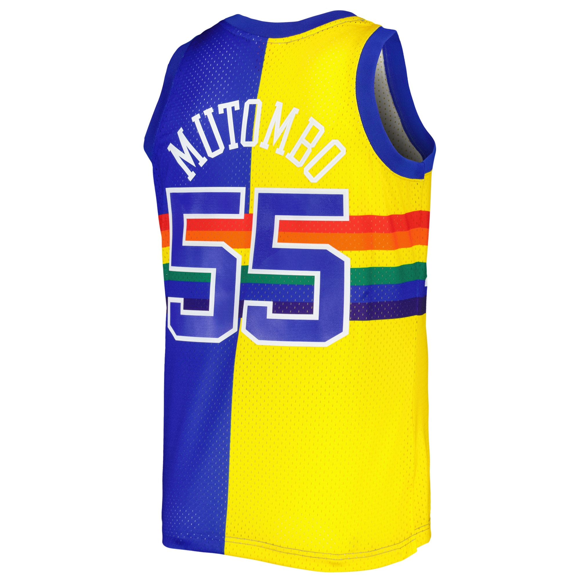 Dikembe Mutombo Denver Nuggets Mitchell &Ness Hardwood Classics 1991/92 Split Swingman Jersey - Royal/Gold - PersonalJerseys