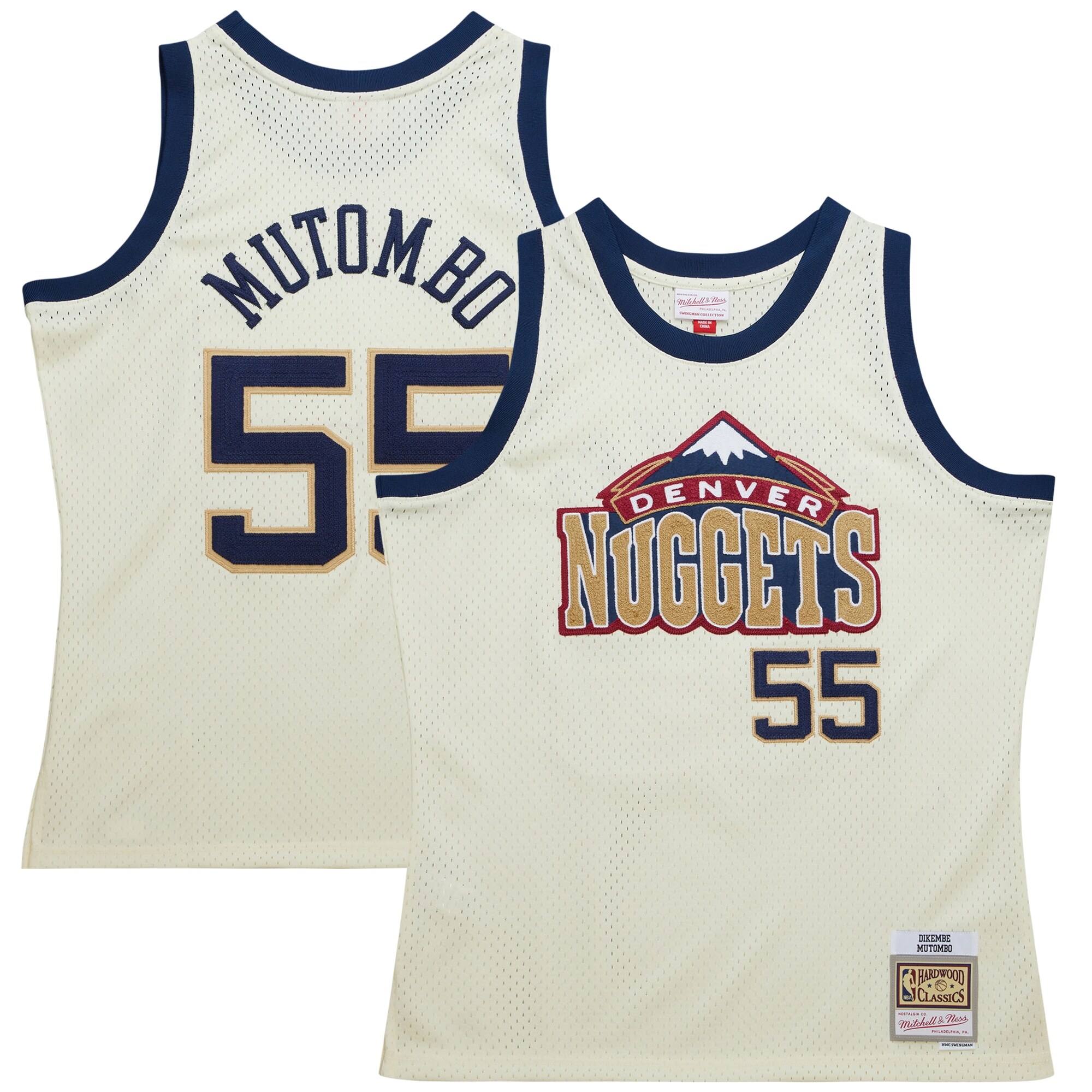 Dikembe Mutombo Denver Nuggets Mitchell &Ness Chainstitch Swingman Jersey - Cream - PersonalJerseys