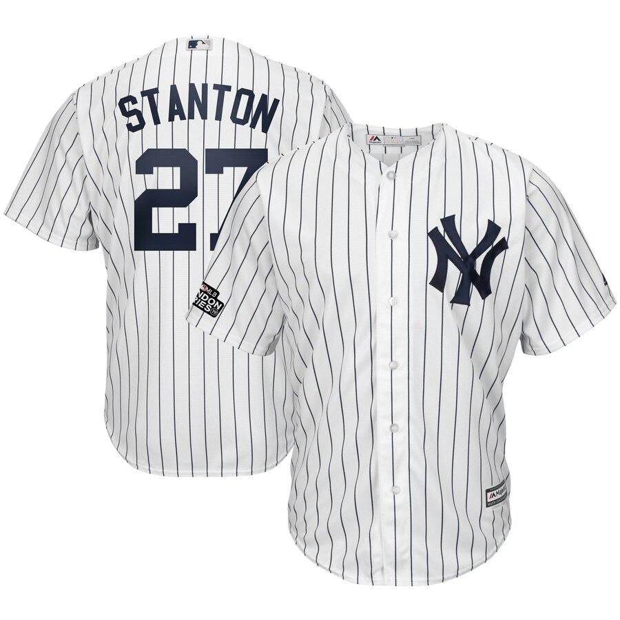 Giancarlo Stanton New York Yankees Majestic 2019 London Series Cool Base Player Jersey - White Navy - Friend Lounge Store - Shop for All Things Jerseys Sports - PersonalJerseys