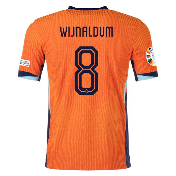 Nike Netherlands Match Authentic Georginio Wijnaldum Home Jersey w/ Euro 2024 Patches 24/25 (Safety Orange/Blue Void) - PersonalJerseys