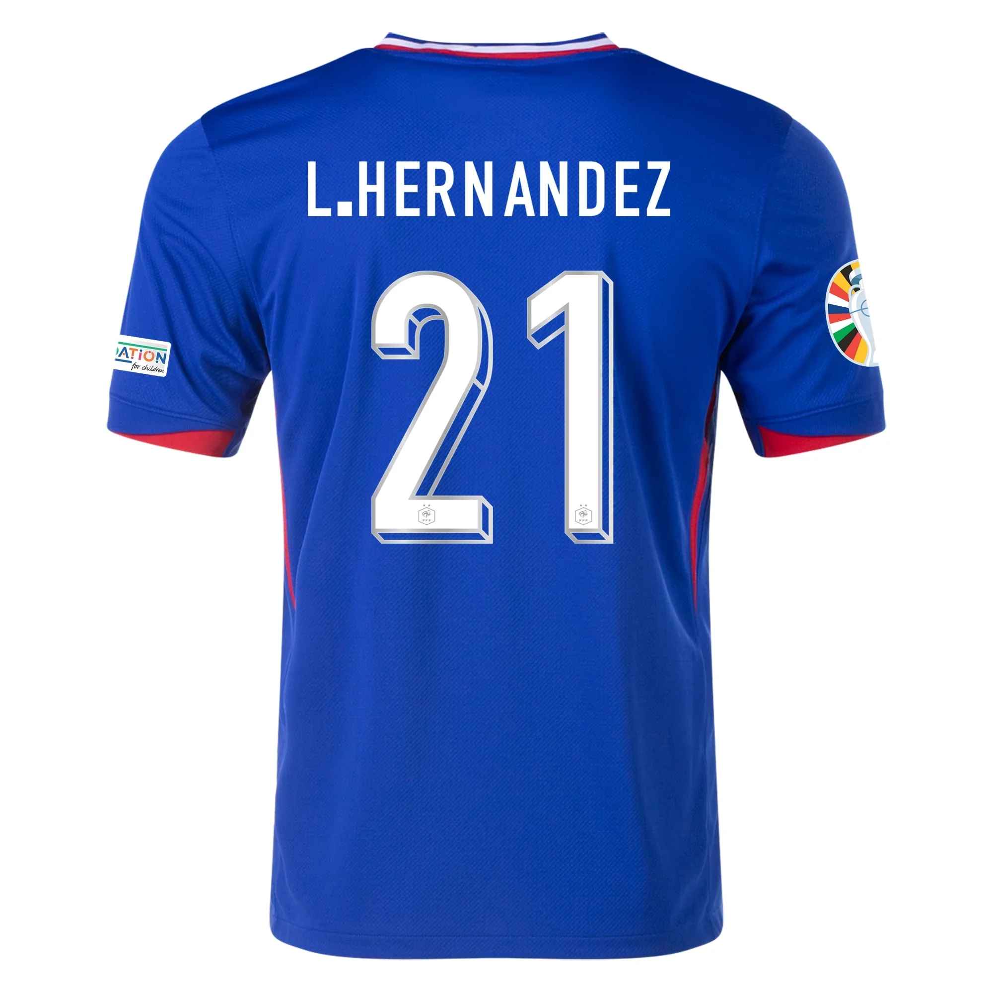 Nike France Lucas Hernandez Home Jersey w/ Euro 2024 Patches 24/25 (Bright Blue/University Red) - PersonalJerseys