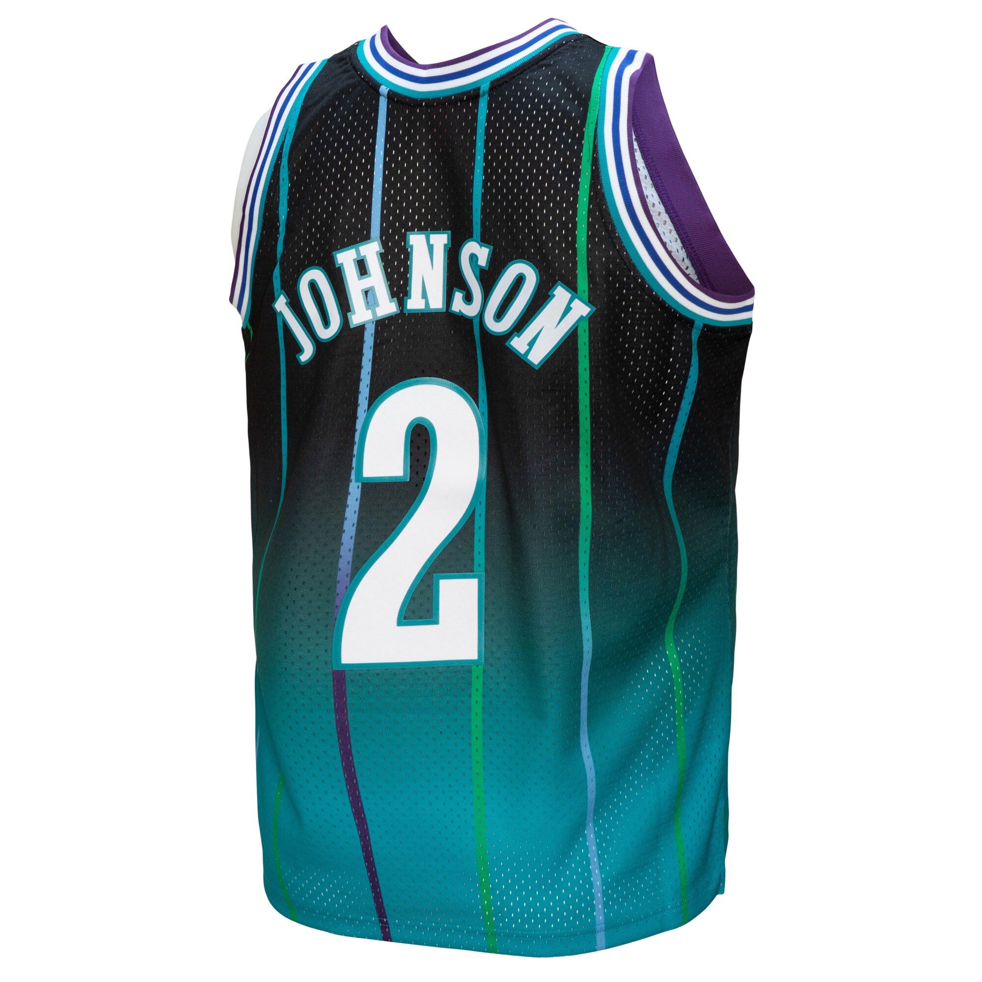 Larry Johnson Charlotte Hornets Mitchell &Ness 1992/93 Hardwood Classics Fadeaway Swingman Player Jersey - Teal/Black - PersonalJerseys