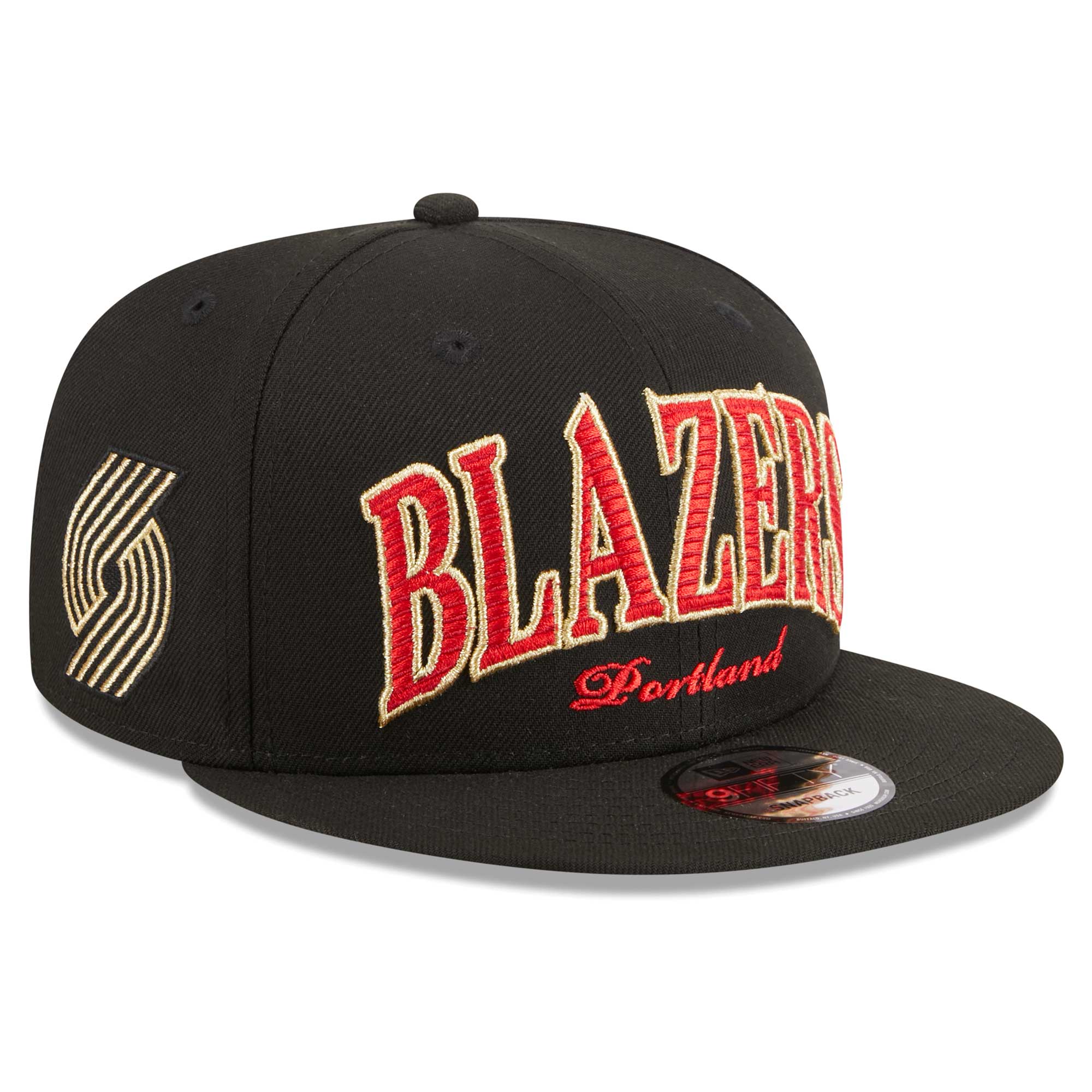 Portland Trail Blazers New Era Golden Tall Text 9FIFTY Snapback Hat - Black - PersonalJerseys