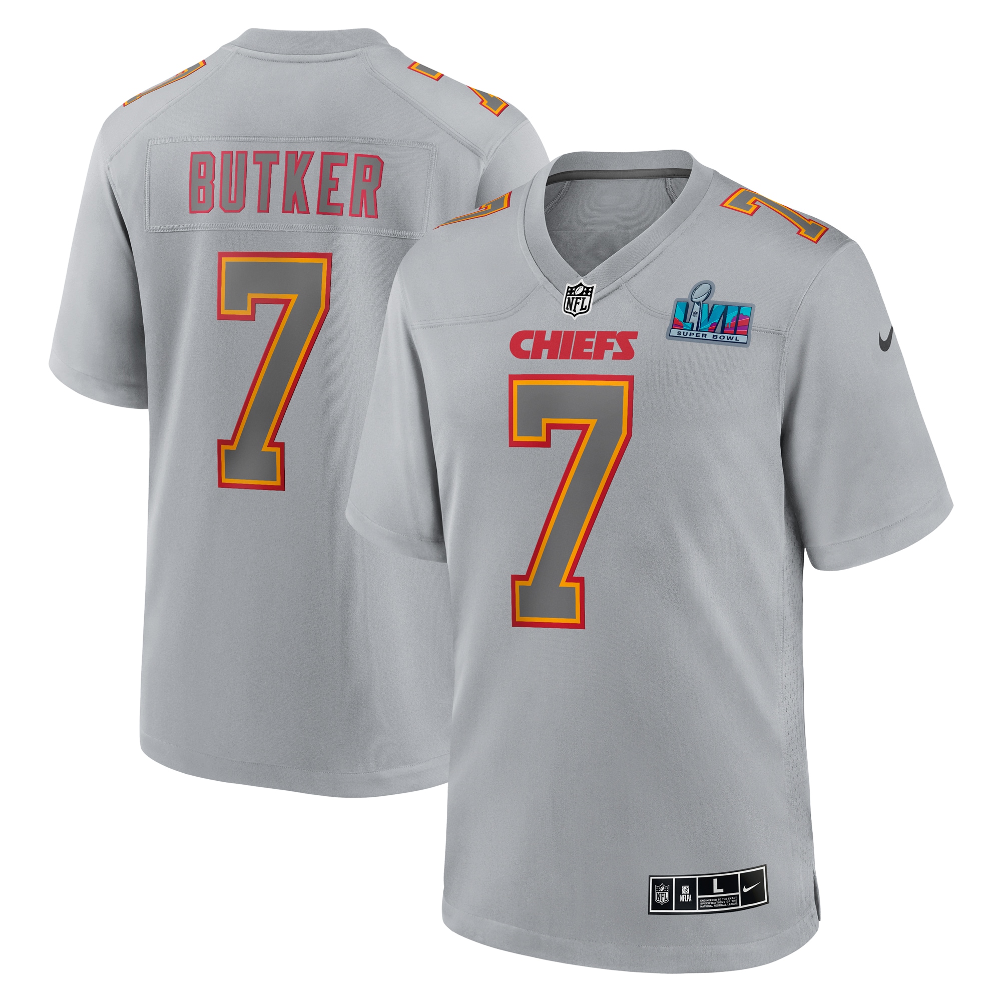 Harrison Butker Kansas City Chiefs Nike Super Bowl LVII Patch Atmosphere Fashion Game Jersey - Gray - PersonalJerseys