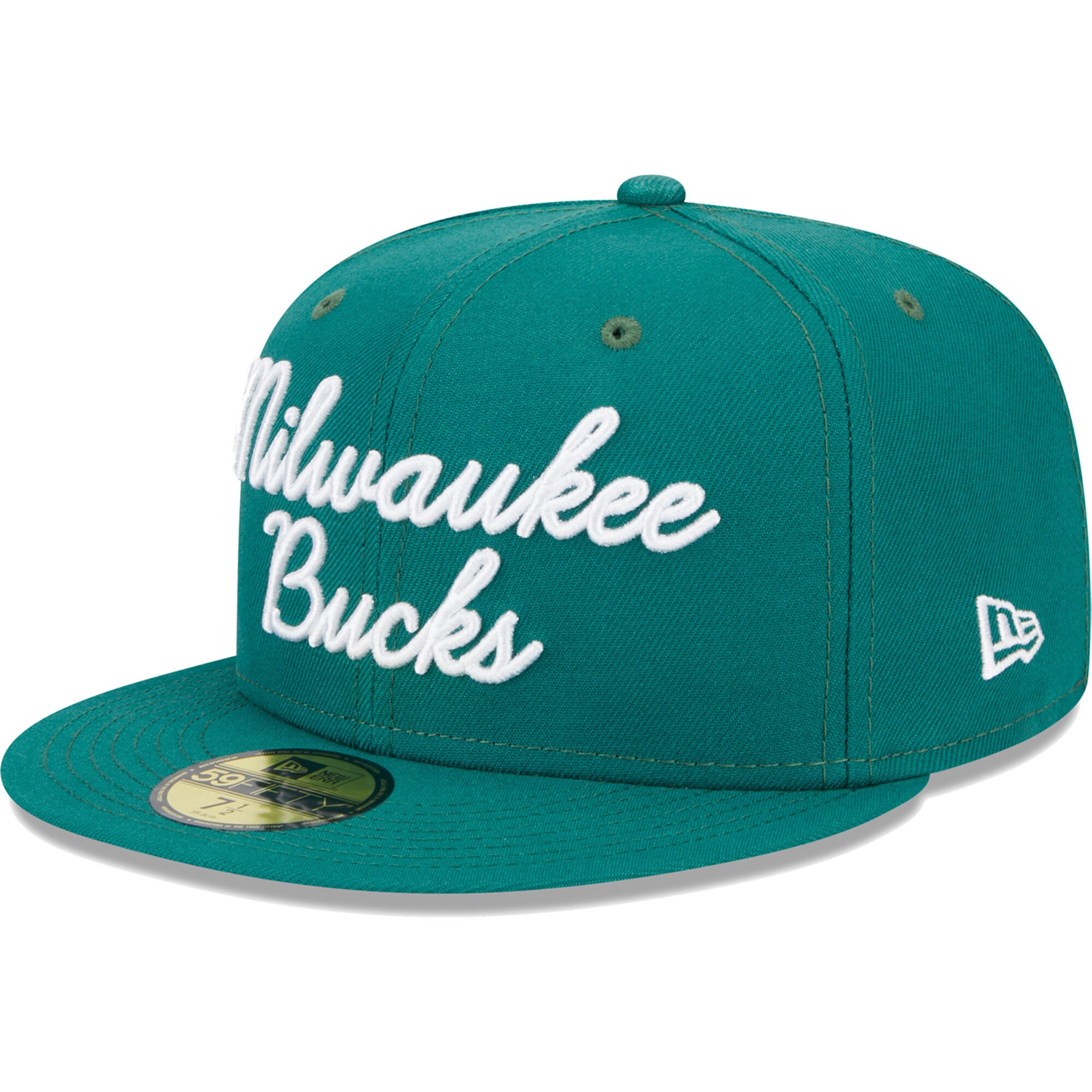 Milwaukee Bucks New Era Script 59FIFTY Fitted Hat - Augusta Green - PersonalJerseys