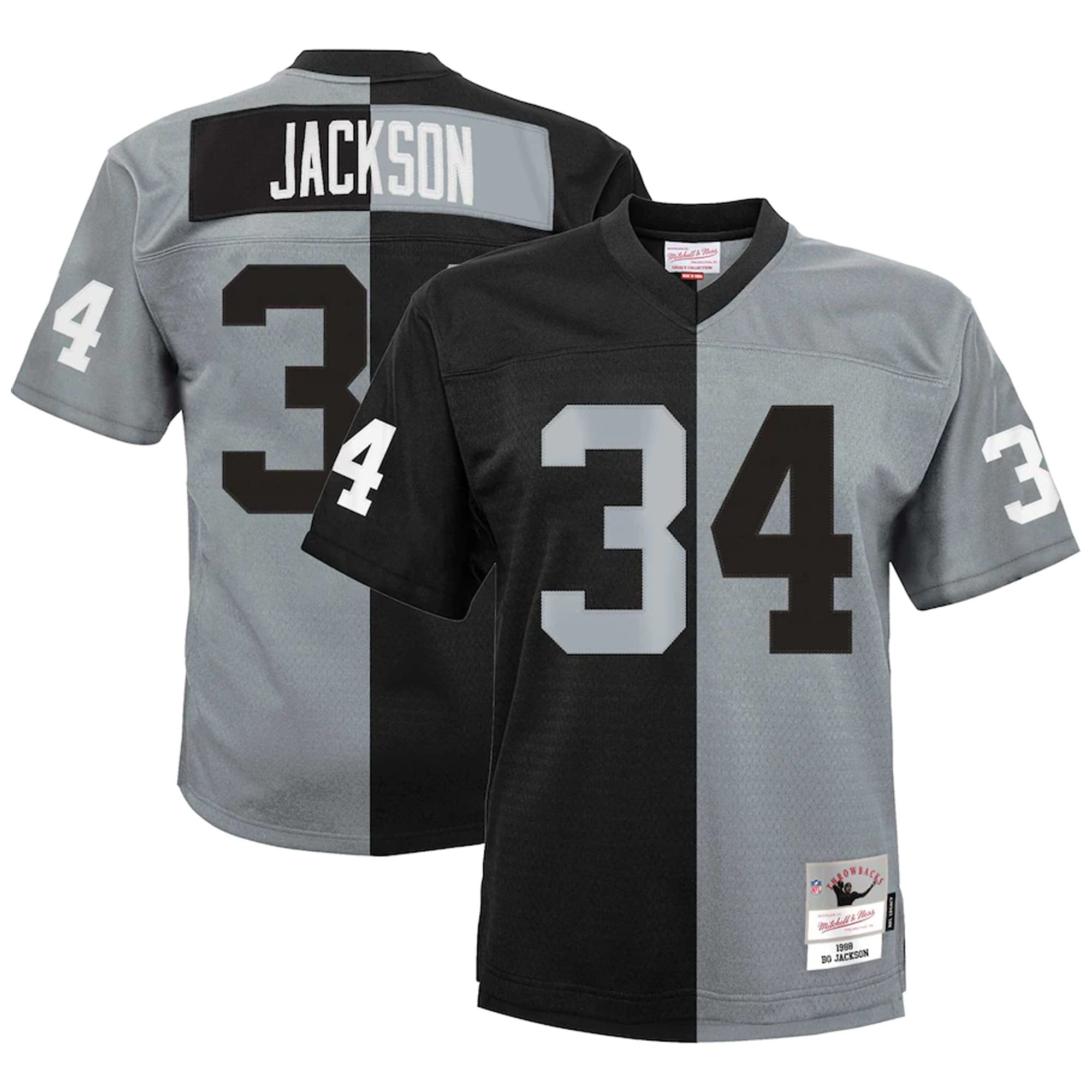 Bo Jackson Las Vegas Raiders Mitchell & Ness Youth Split Legacy Jersey - Black/Silver - PersonalJerseys