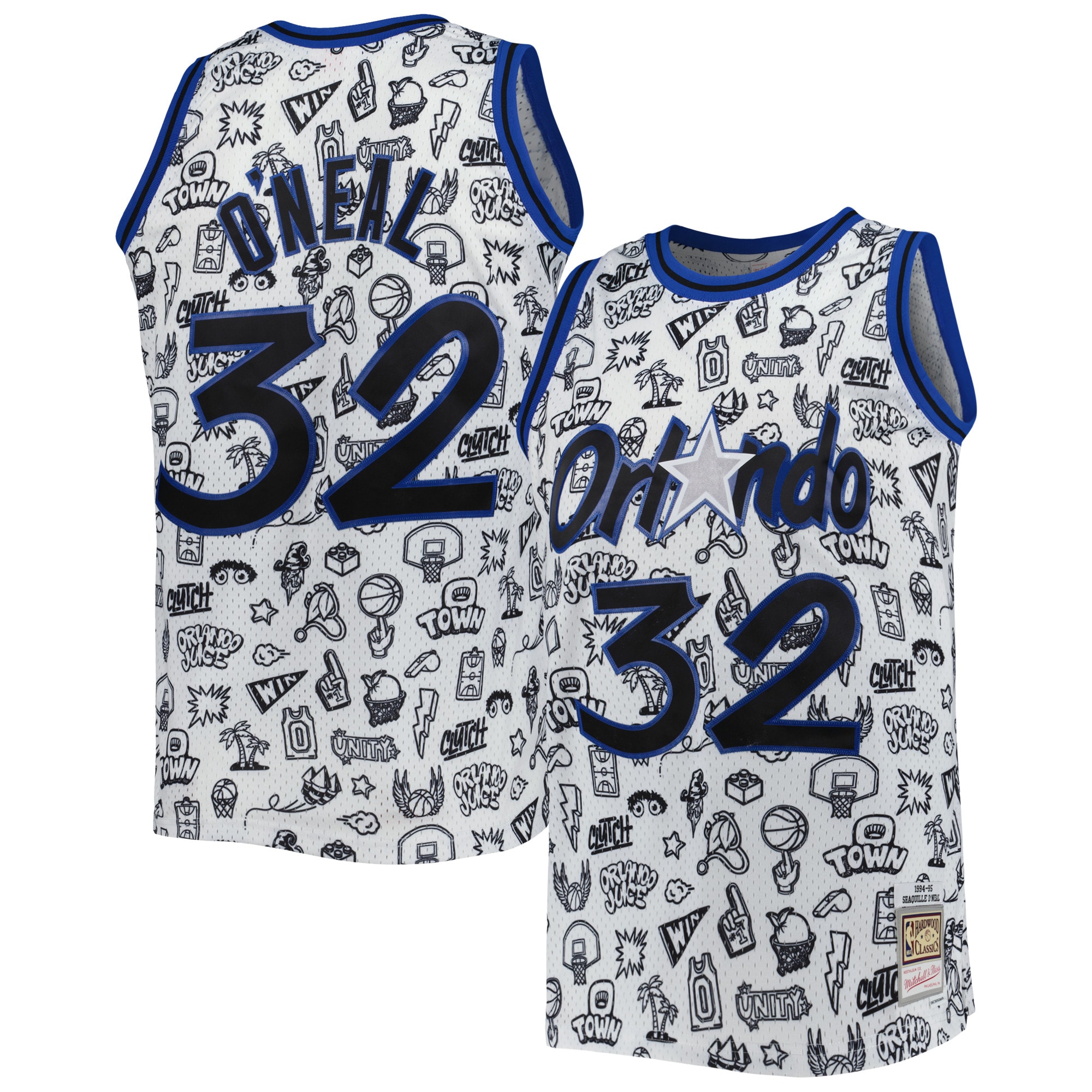 Shaquille O'Neal Orlando Magic Mitchell & Ness 1994/95 Hardwood Classics Doodle Swingman Jersey - White - PersonalJerseys