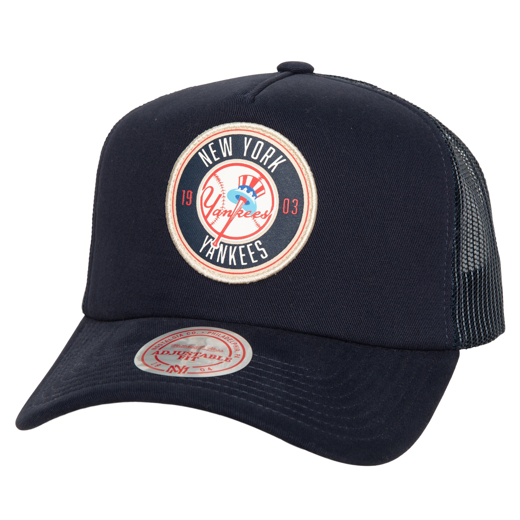 New York Yankees Mitchell & Ness Cooperstown Collection Circle Change Trucker Adjustable Hat - Navy - PersonalJerseys