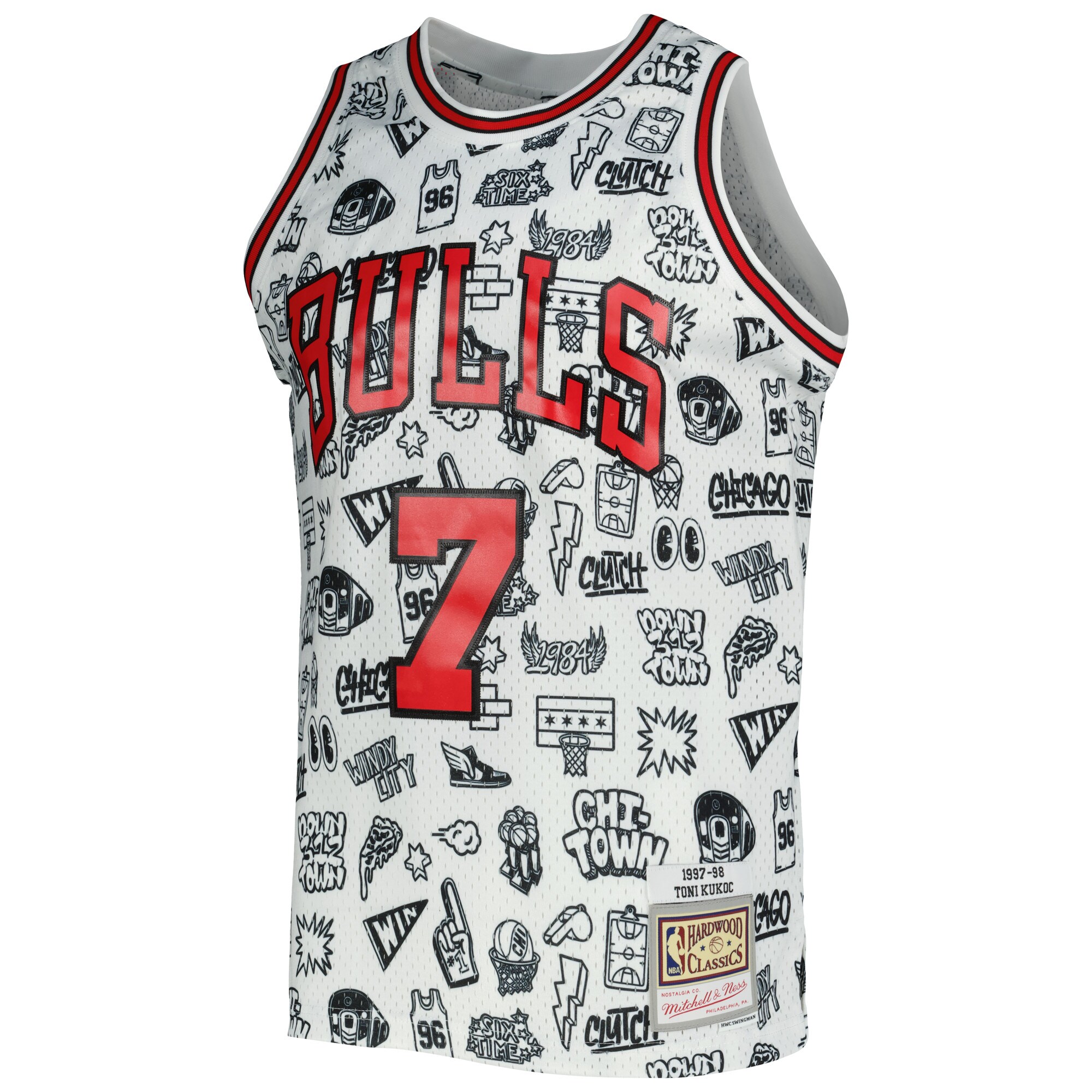 Toni Kukoc Chicago Bulls Mitchell &Ness 1997/98 Hardwood Classics Doodle Swingman Jersey - White - PersonalJerseys
