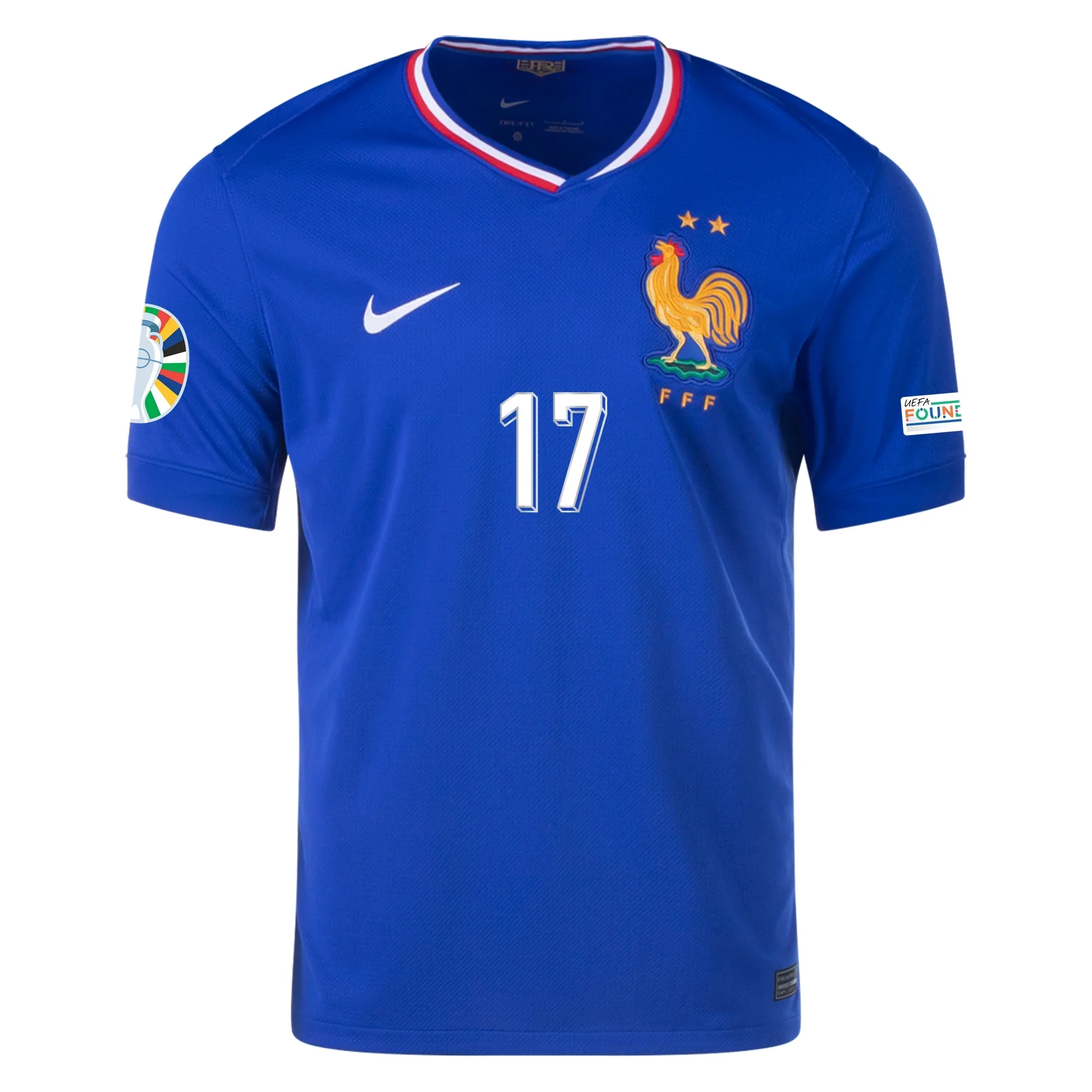 Nike France William Saliba Home Jersey w/ Euro 2024 Patches 24/25 (Bright Blue/University Red) - PersonalJerseys