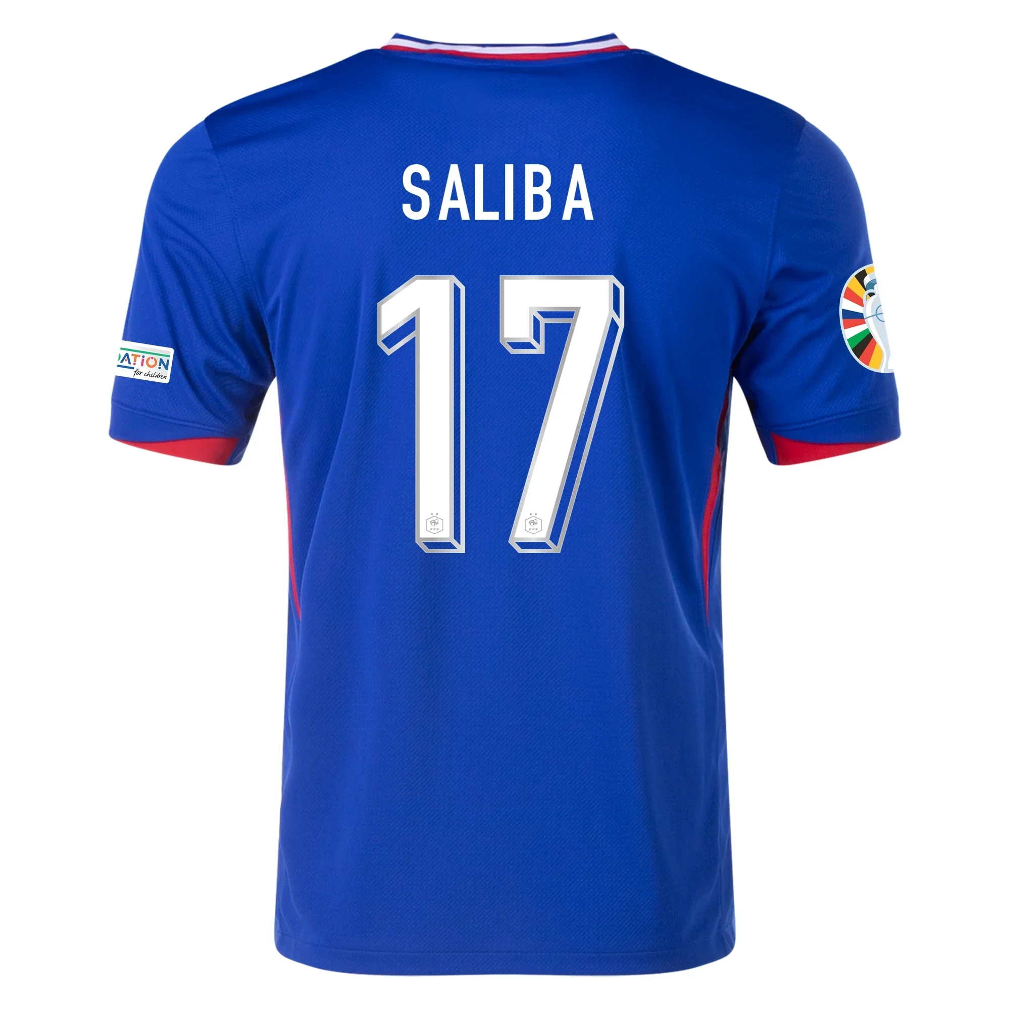 Nike France William Saliba Home Jersey w/ Euro 2024 Patches 24/25 (Bright Blue/University Red) - PersonalJerseys
