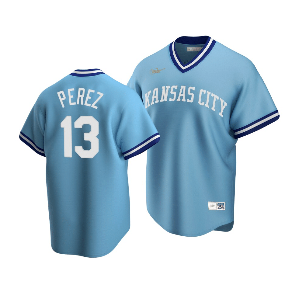 Men's Kansas City Royals Salvador Perez #13 Cooperstown Collection Light Blue Road Jersey - Friend Lounge Store - Shop for All Things Jerseys Sports - PersonalJerseys