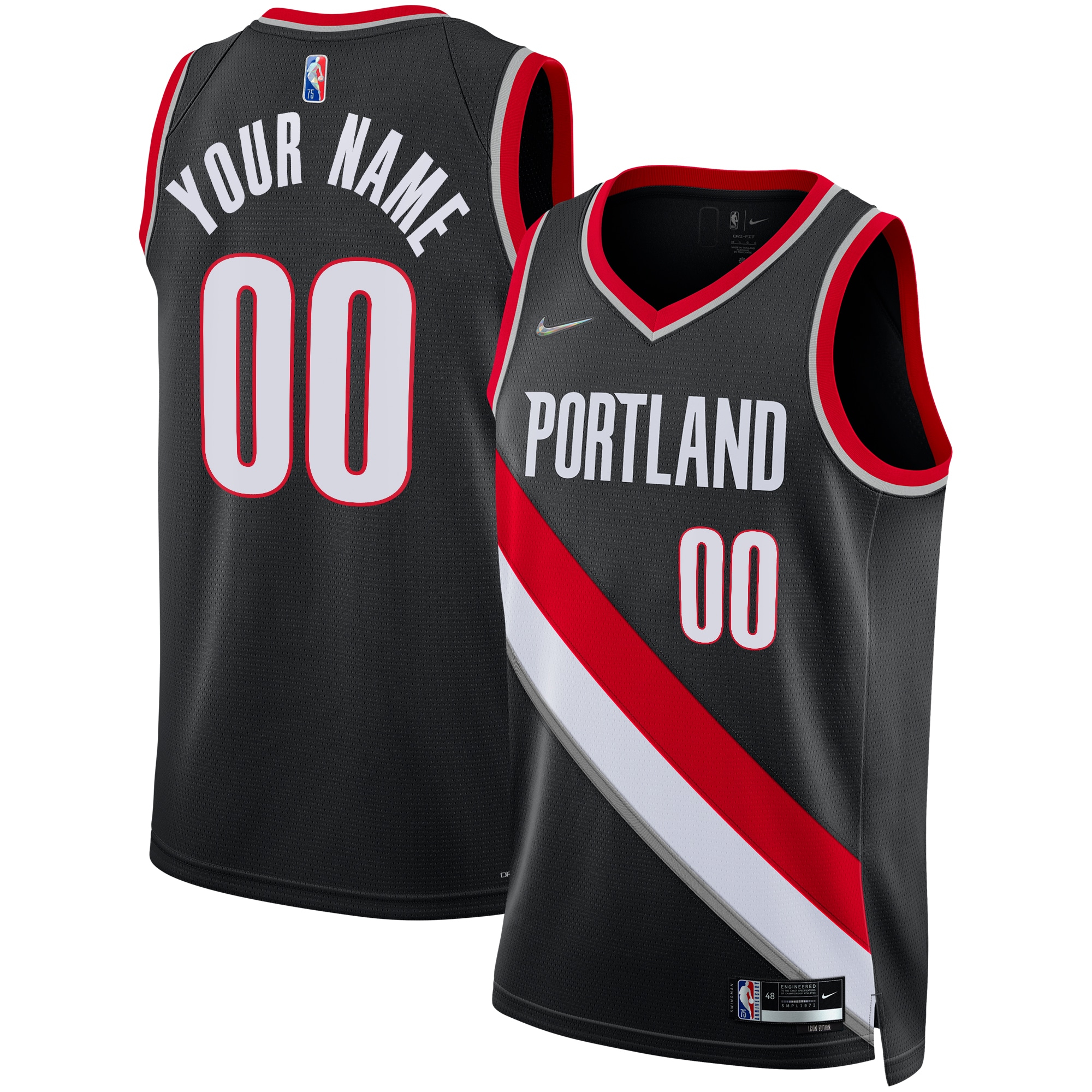 Portland Trail Blazers Nike 2021/22 Diamond Swingman Custom Jersey - Icon Edition - Black - PersonalJerseys